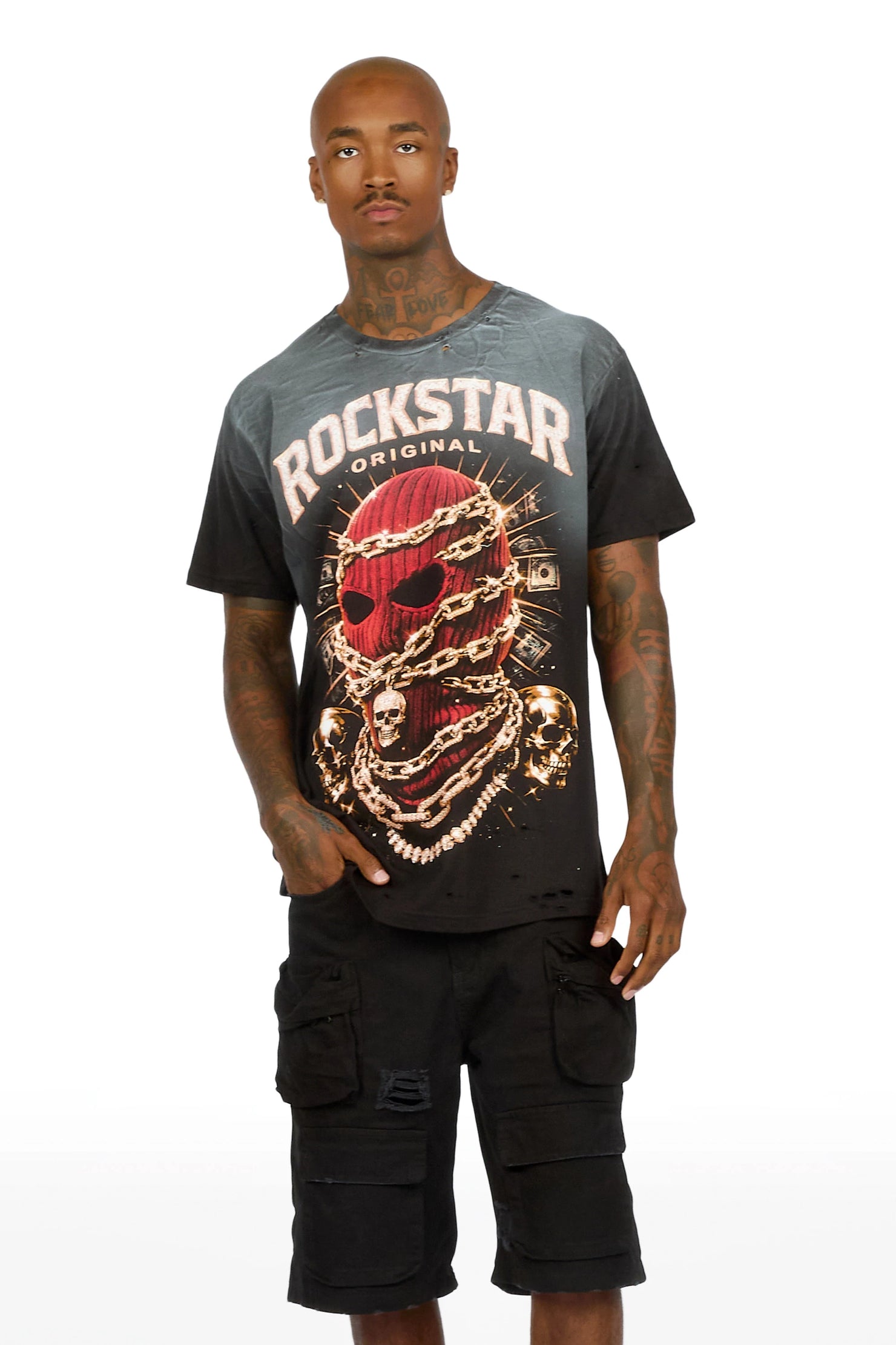 Fuston Black Oversized Graphic T-Shirt