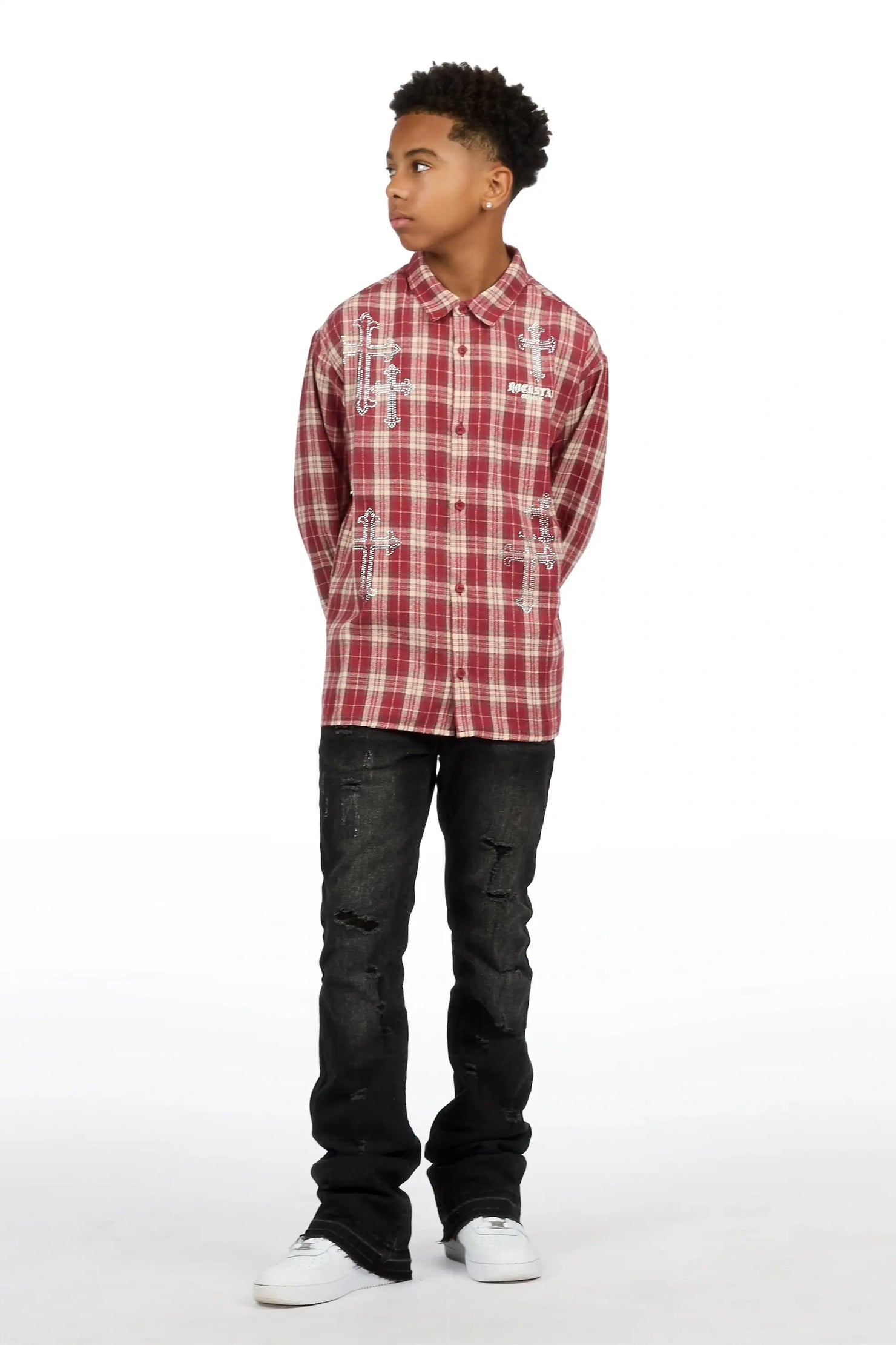 Boys Poldi Red Rhinestone Flannel Shirt