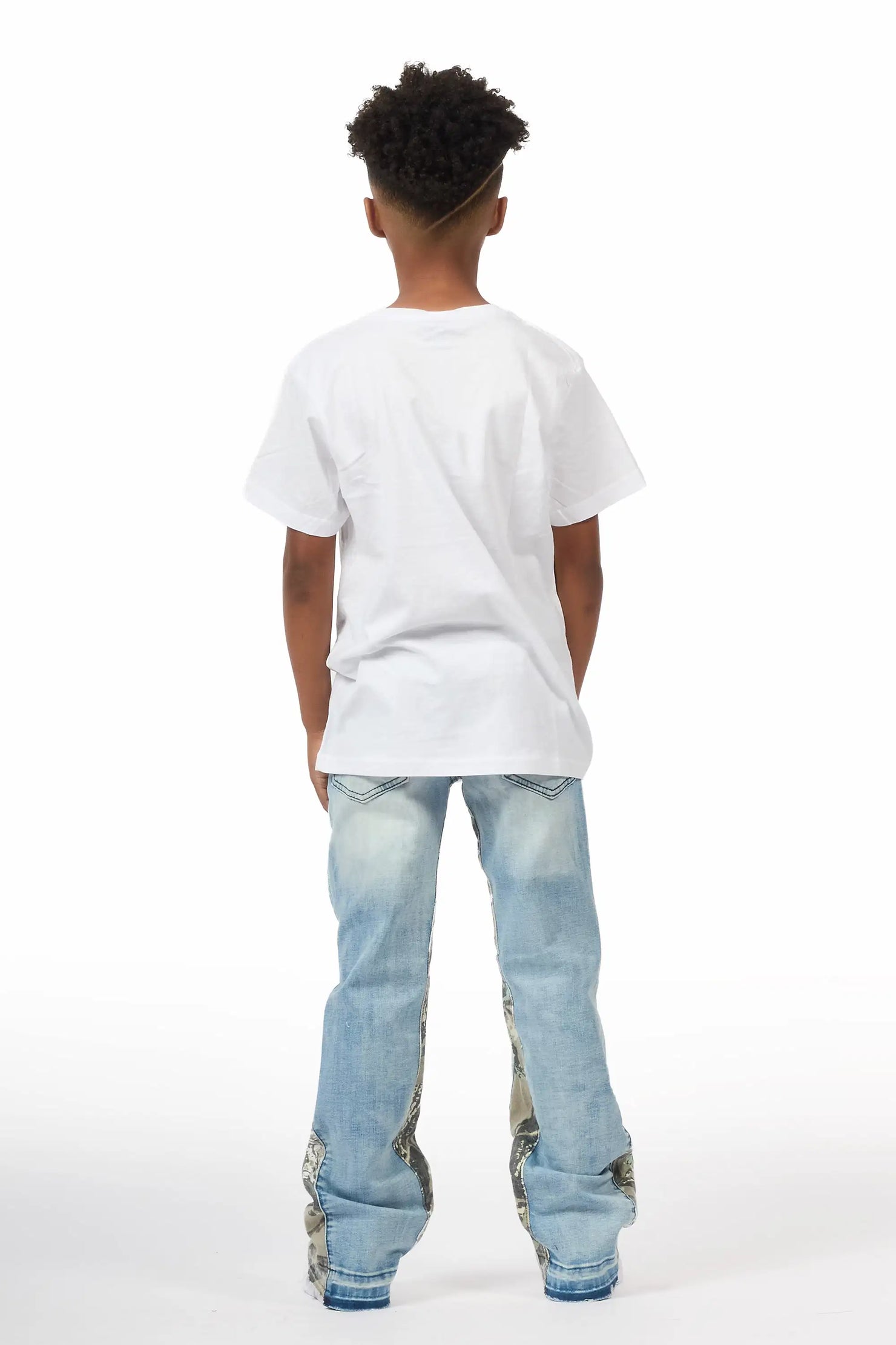 Boys Strass Blue Painted Stacked Flare Jean