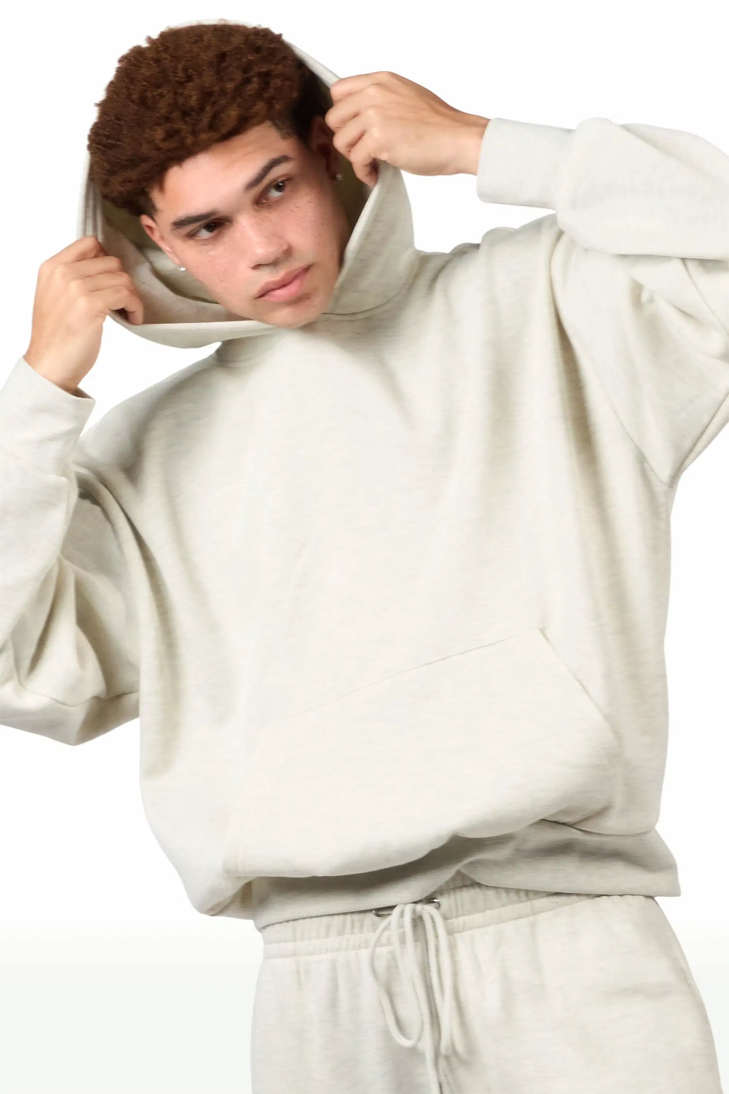 Basic Light Oatmeal Hoodie Relaxed Track Set