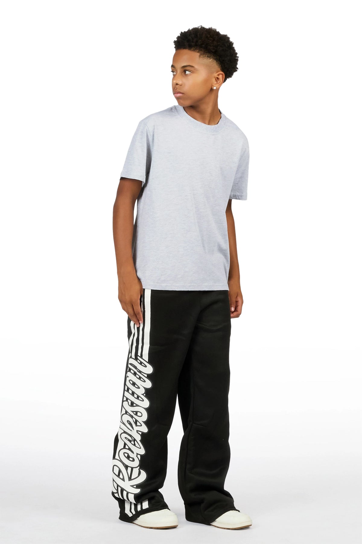 Boys Mozavi Black/White Baggy Track Pant