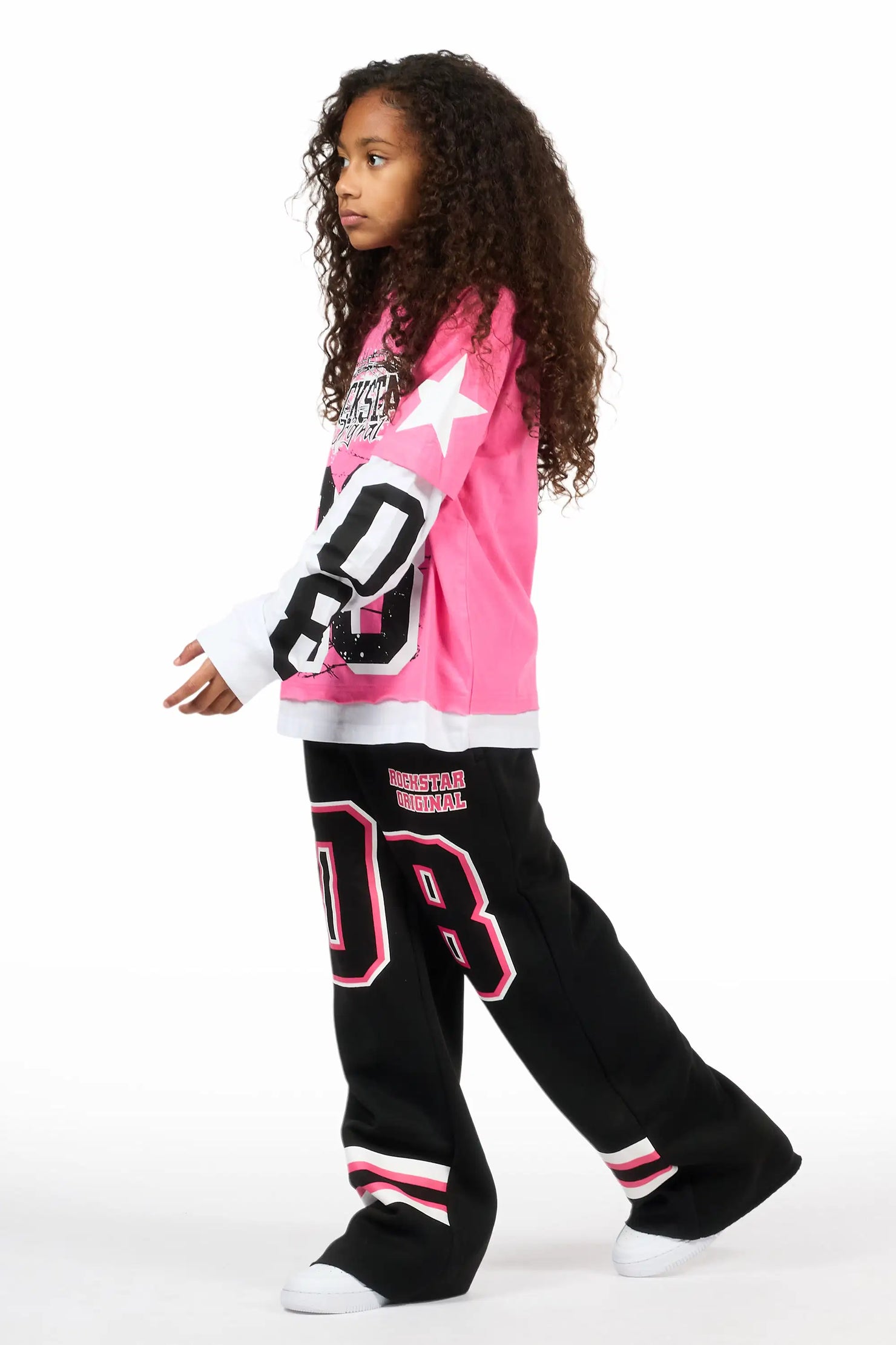 Girls Lenayh Black/Pink Baggy Track Pant