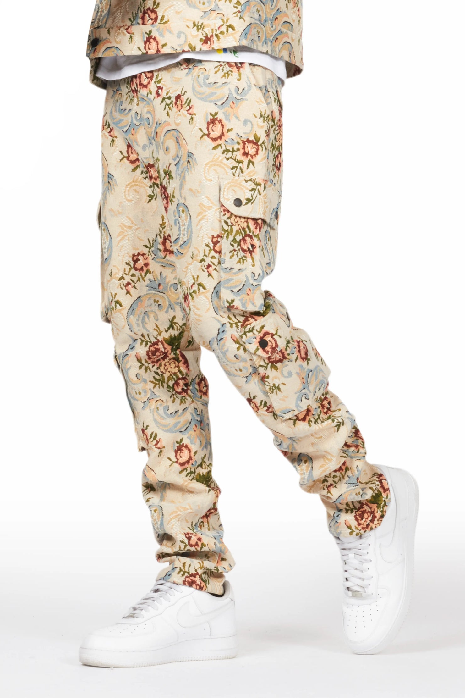 Kader Beige Multi Tapestry Cargo Jean