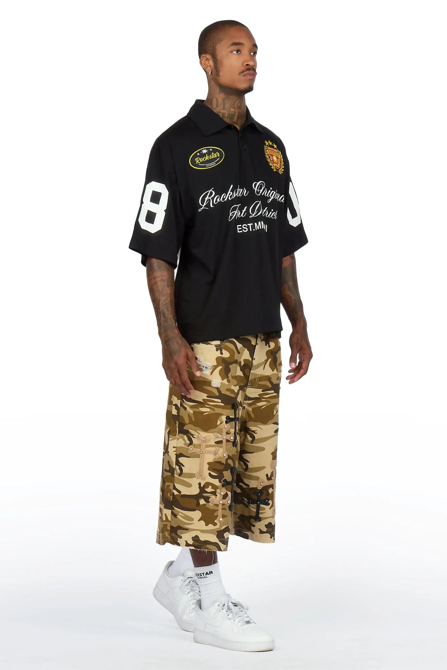 Olivier Beige Camo Patch Rhinestone Jort