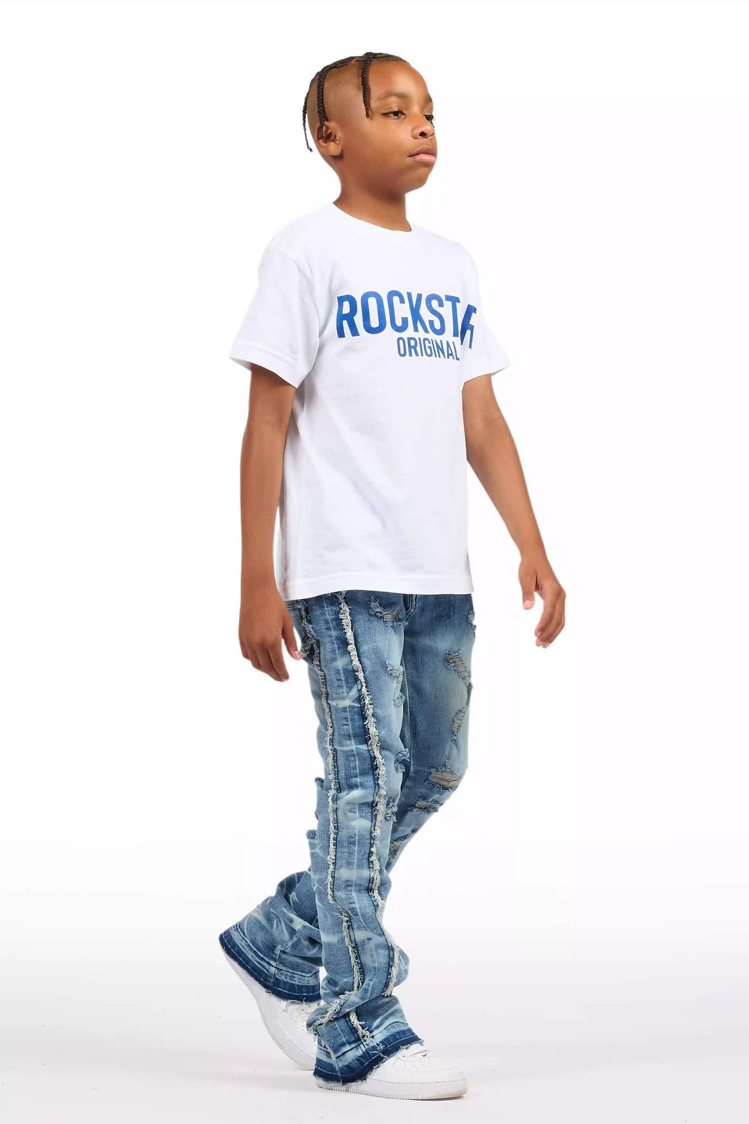 Boys Rugged Blue Stacked Flare Jean