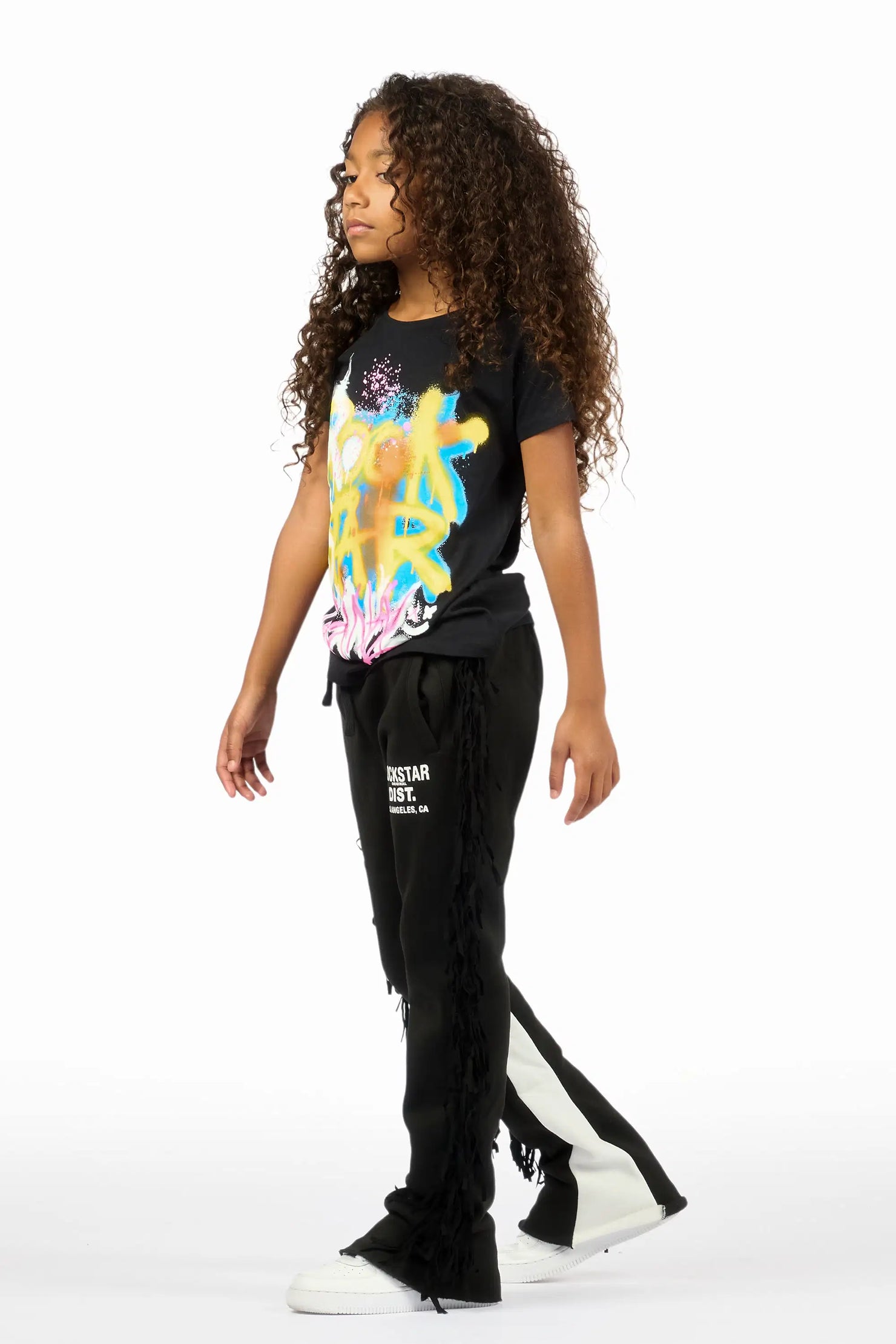 Girls Kendra Black Fringe Stacked Flare Pant