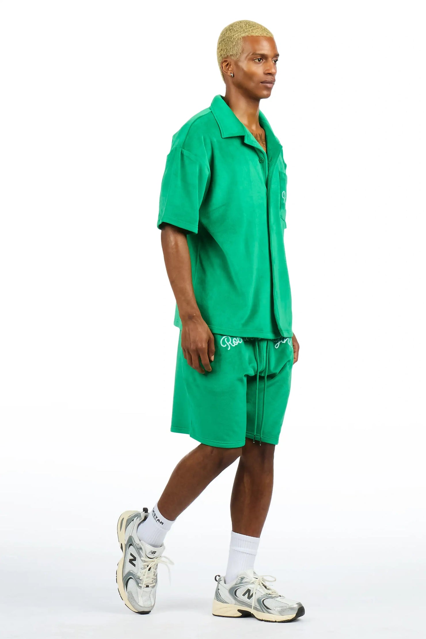 Crusoe Green Button Down Shirt/Short Set