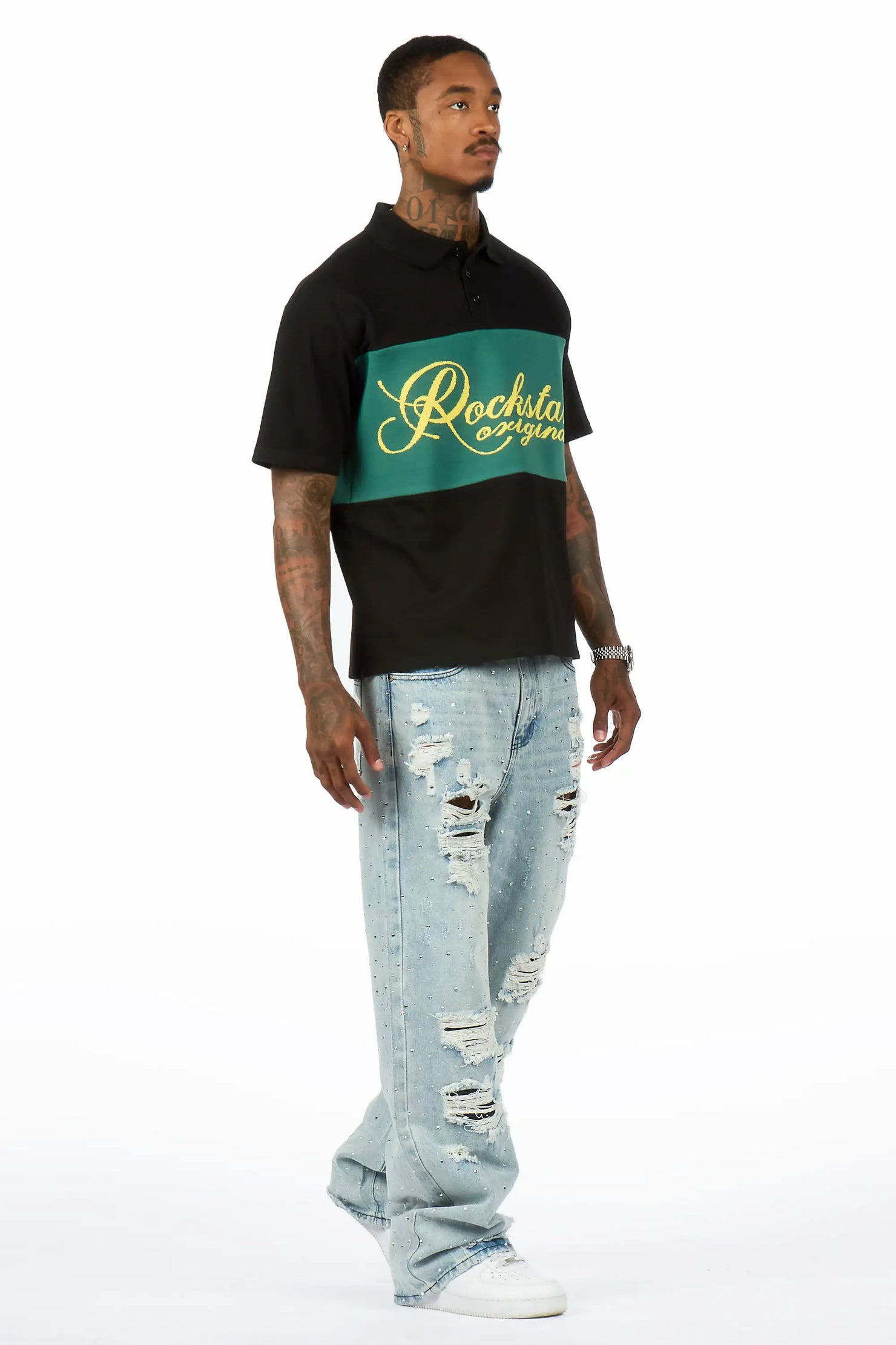 Iden Light Blue Rhinestone Baggy Fit Jean