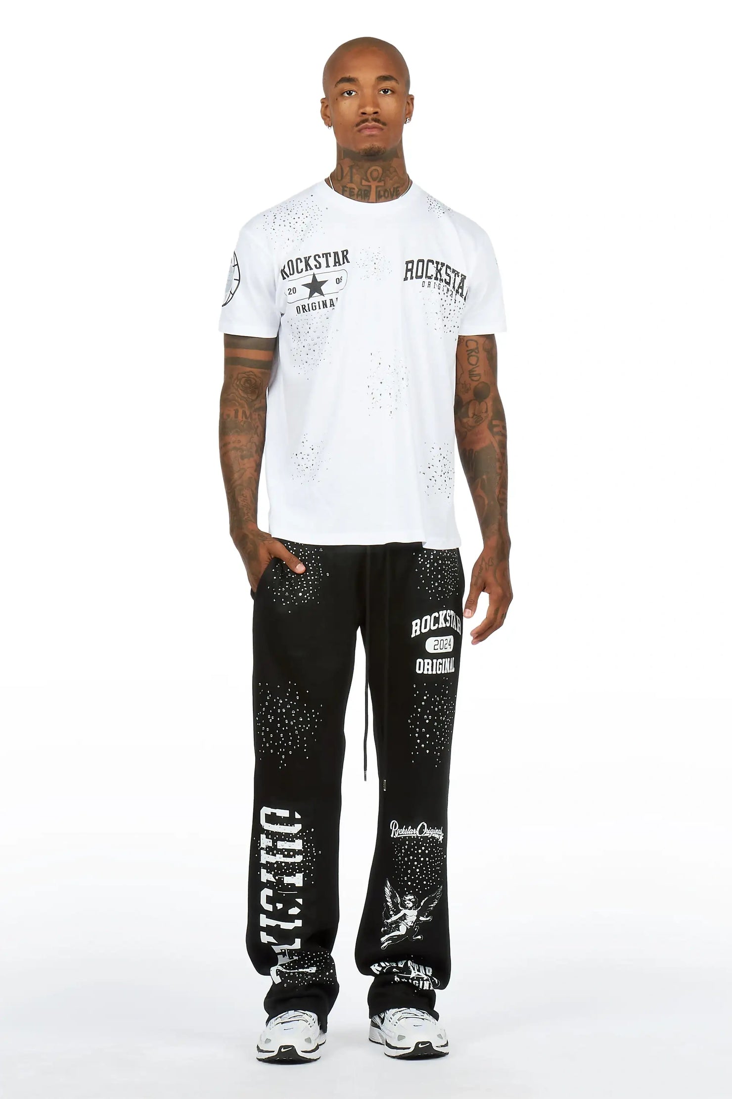 Gutta 2.0 Black/White Rhinestone T-Shirt/ Relaxed Track Set