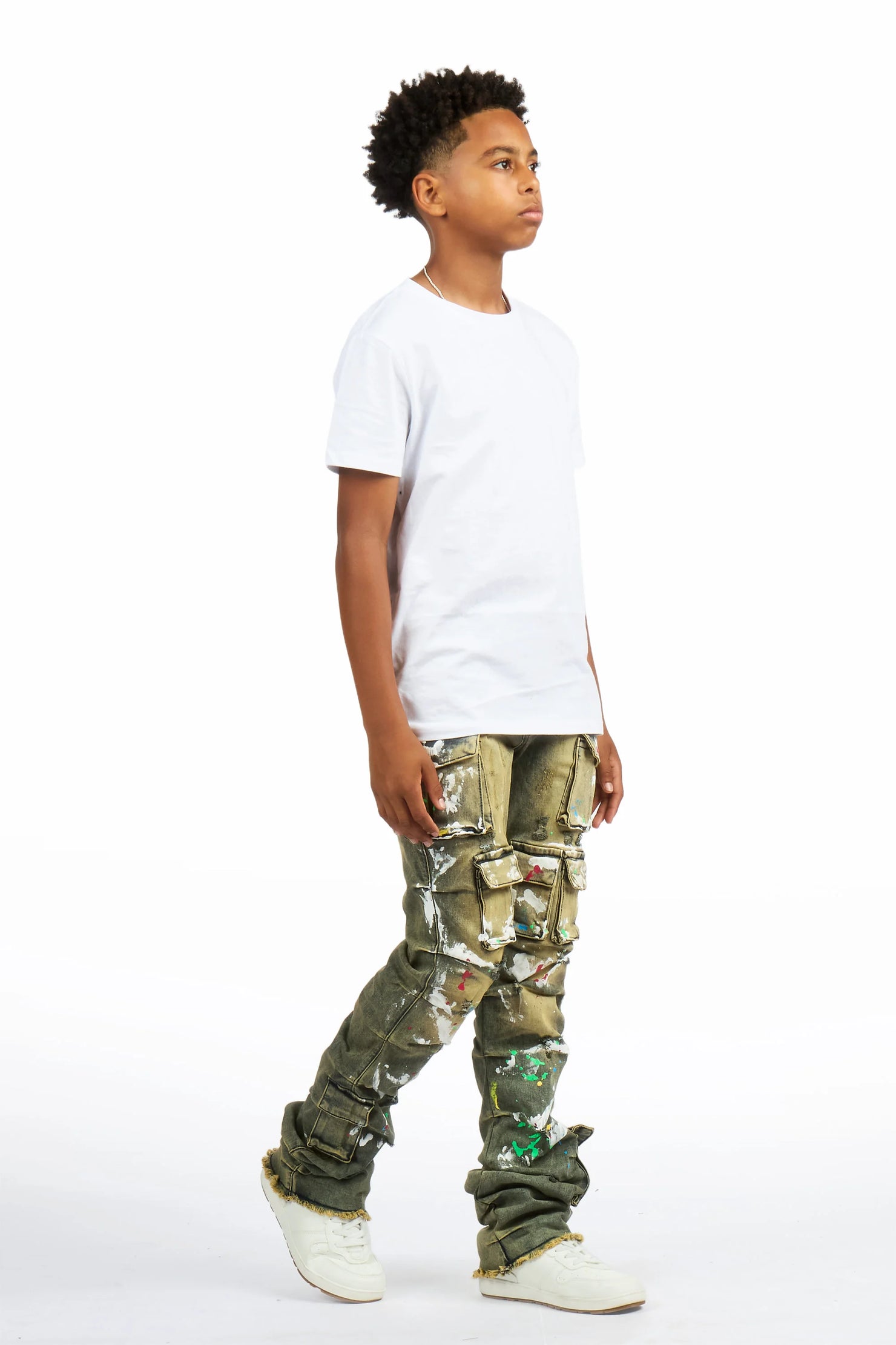 Boys Major Tint Blue Stacked Painter Flare Jean