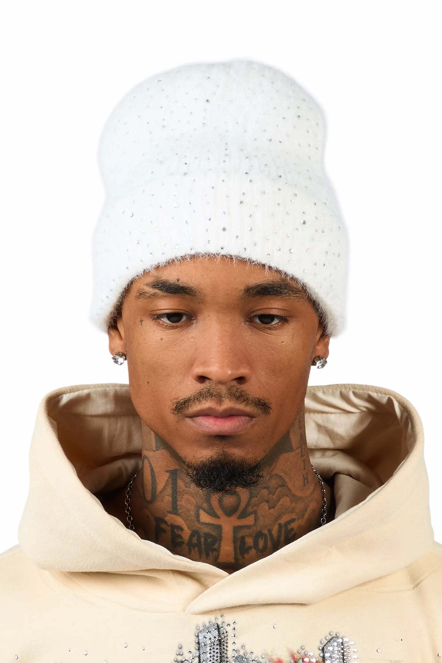 Noir White Rhinestone Beanie