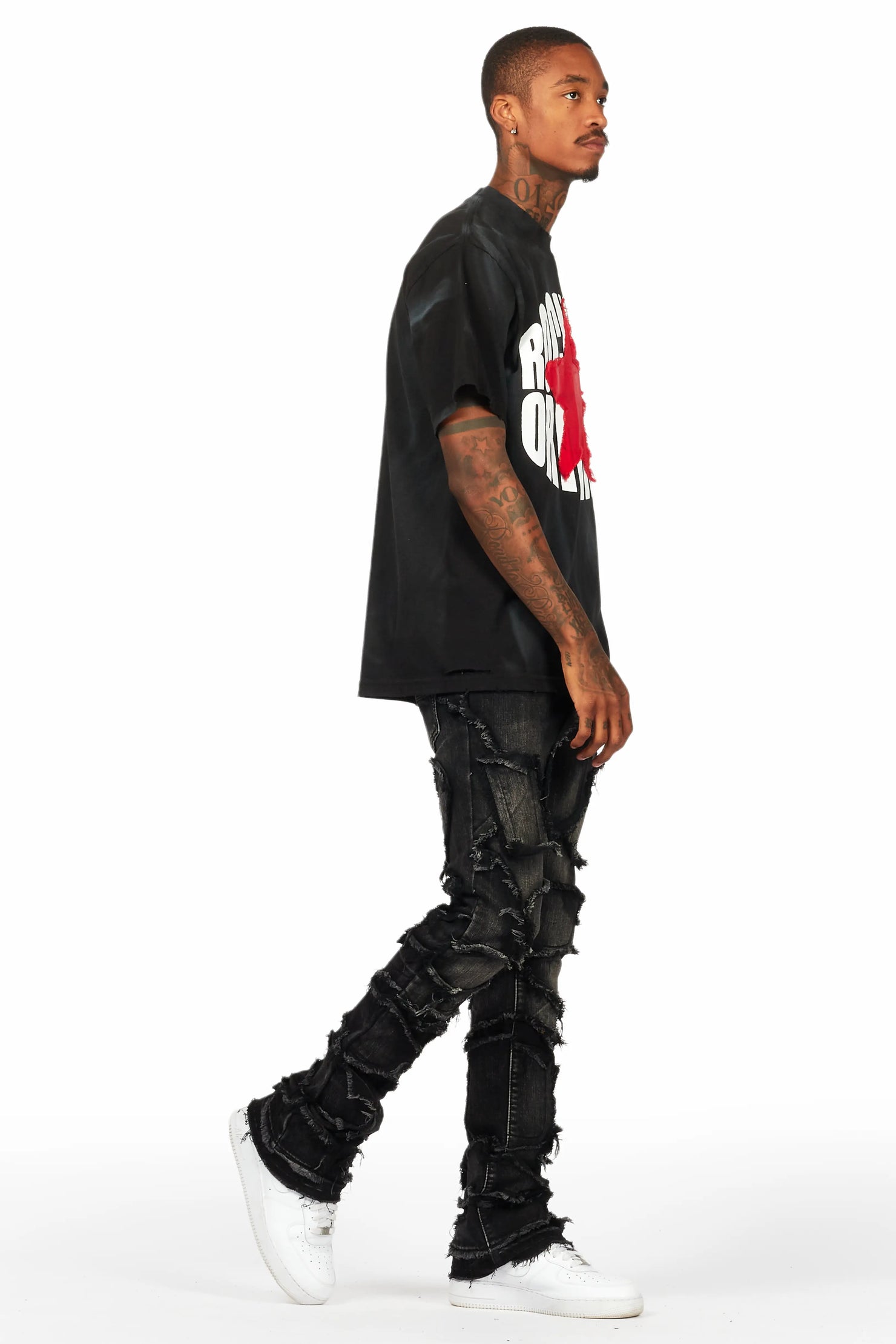 Arturo Dark Grey Stacked Flare Jean