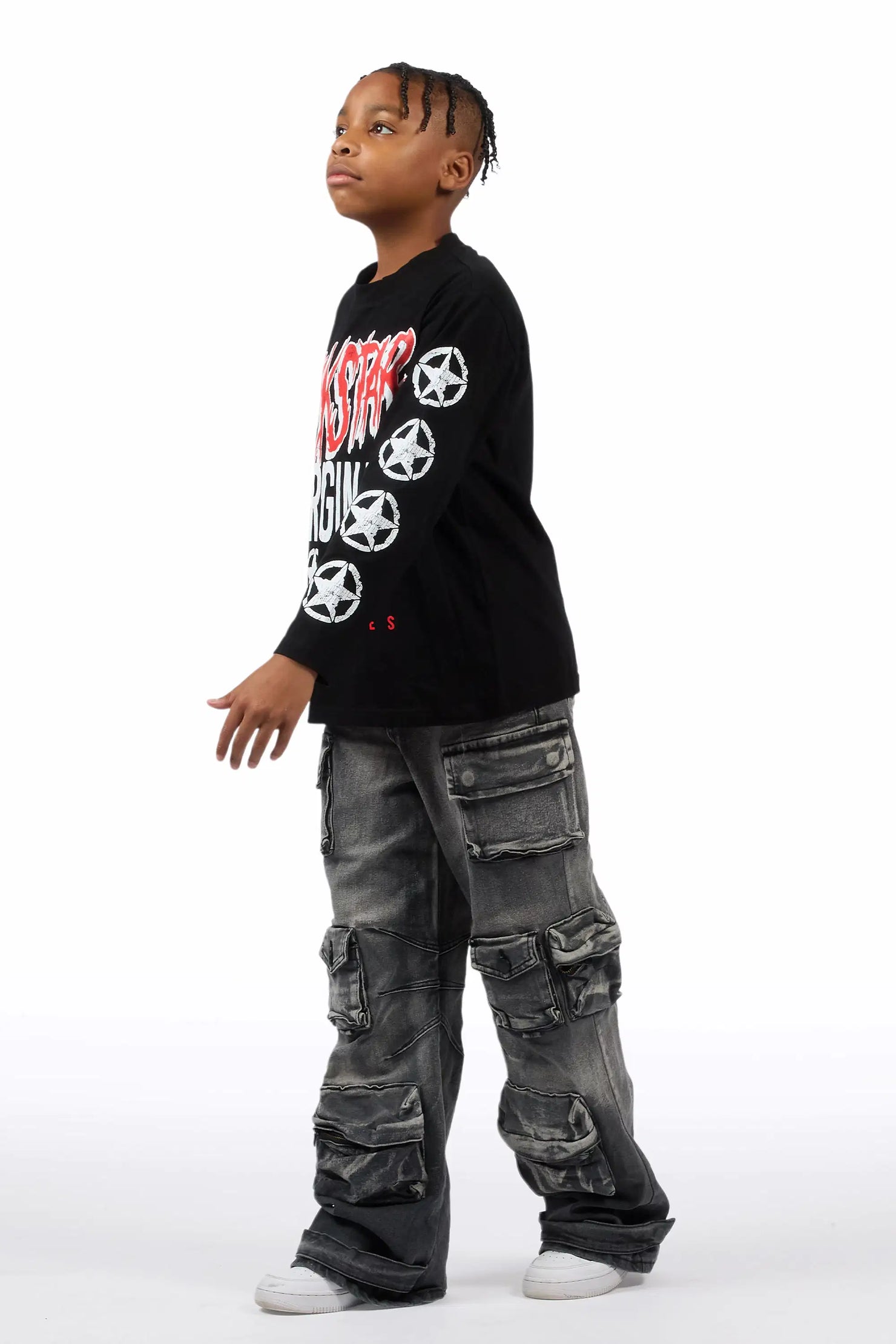Boys Mahesh Grey Baggy Cargo Jean