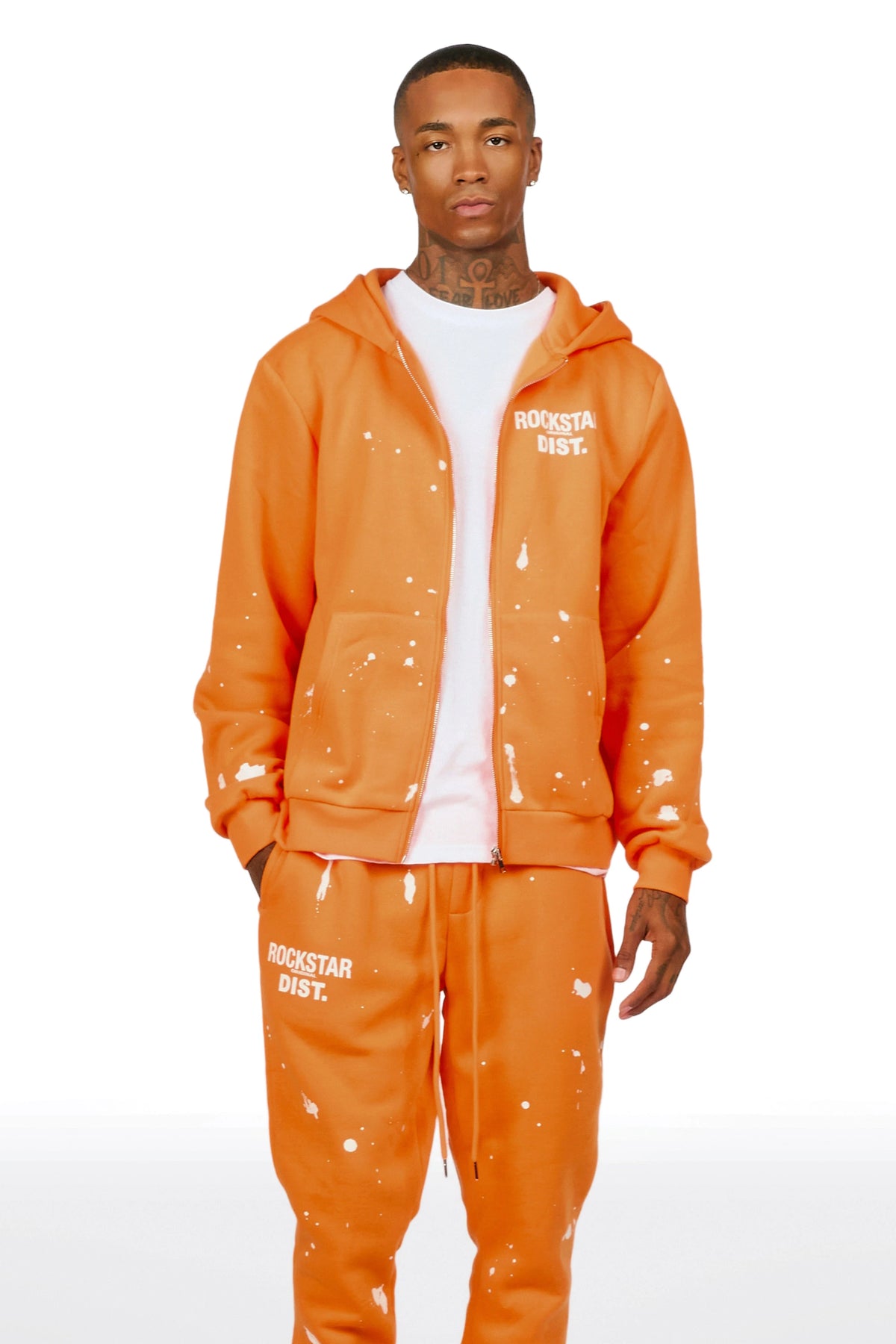 Zip Up Orange Raffer Hoodie/Stacked Track Set