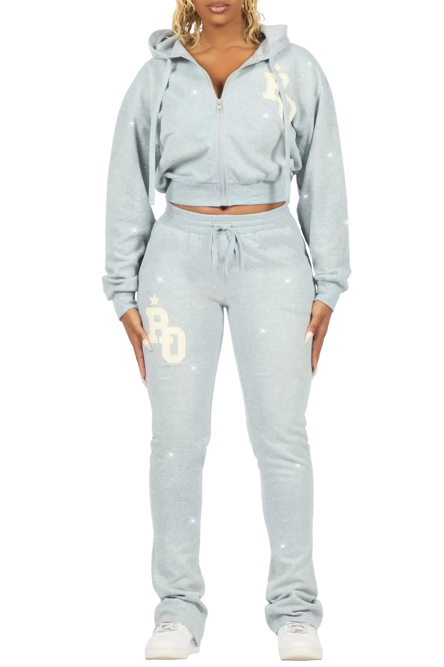 Tyona Heather Grey Rhinestone Stacked Flare Track Set