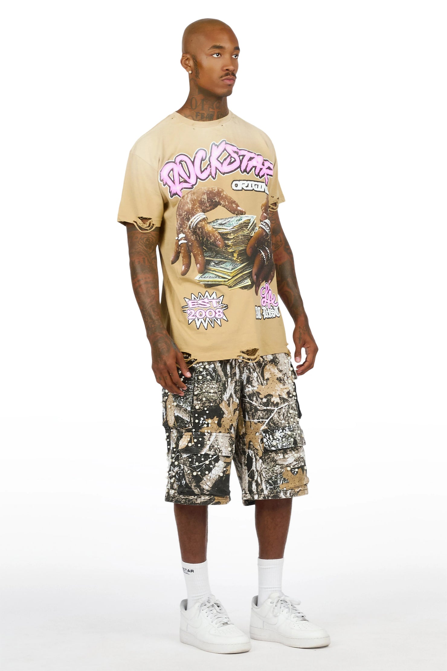 Semental Black/Tree Camo Rhinestone Jort