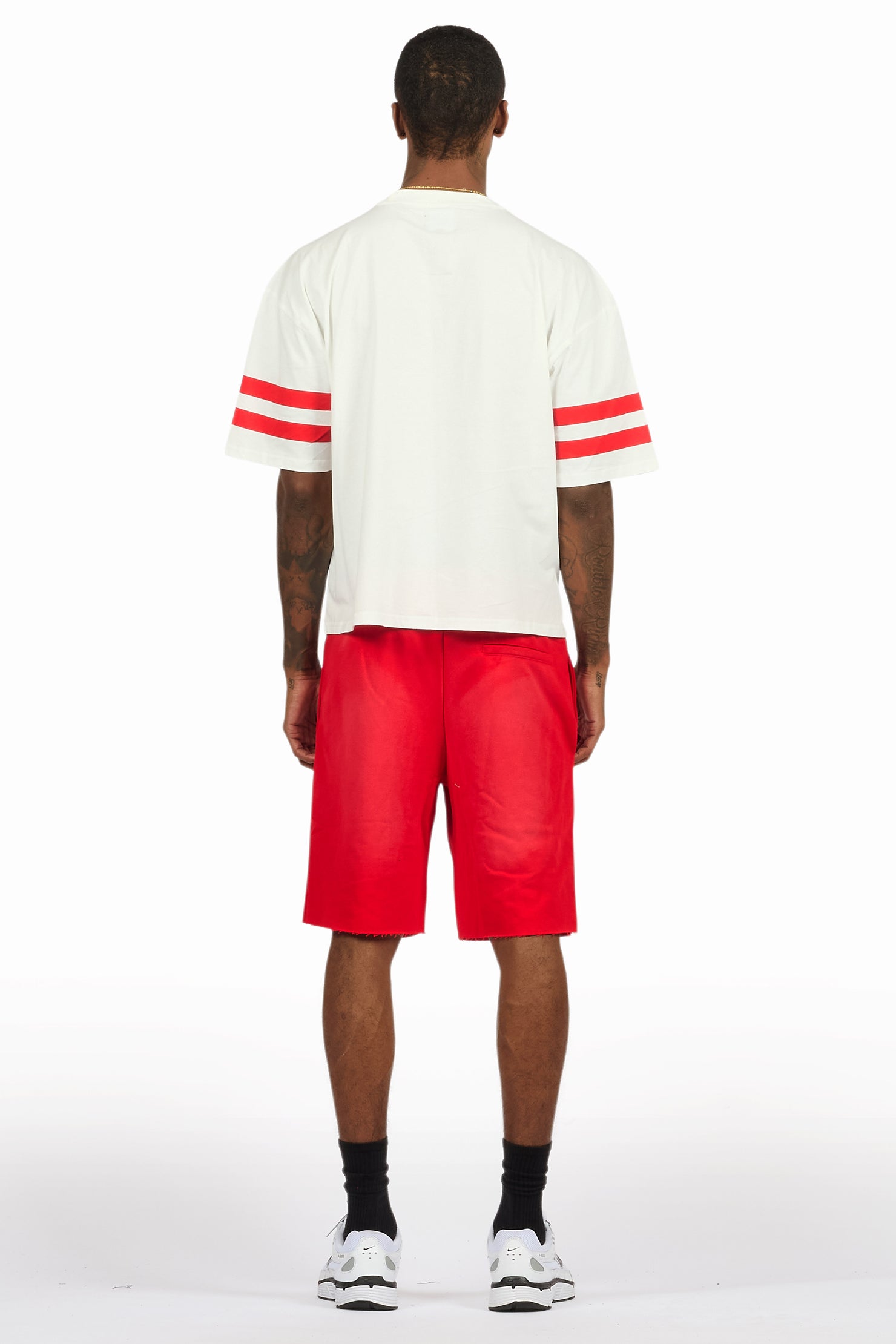 Alik White/Red Crop Boxy Tee Short Set