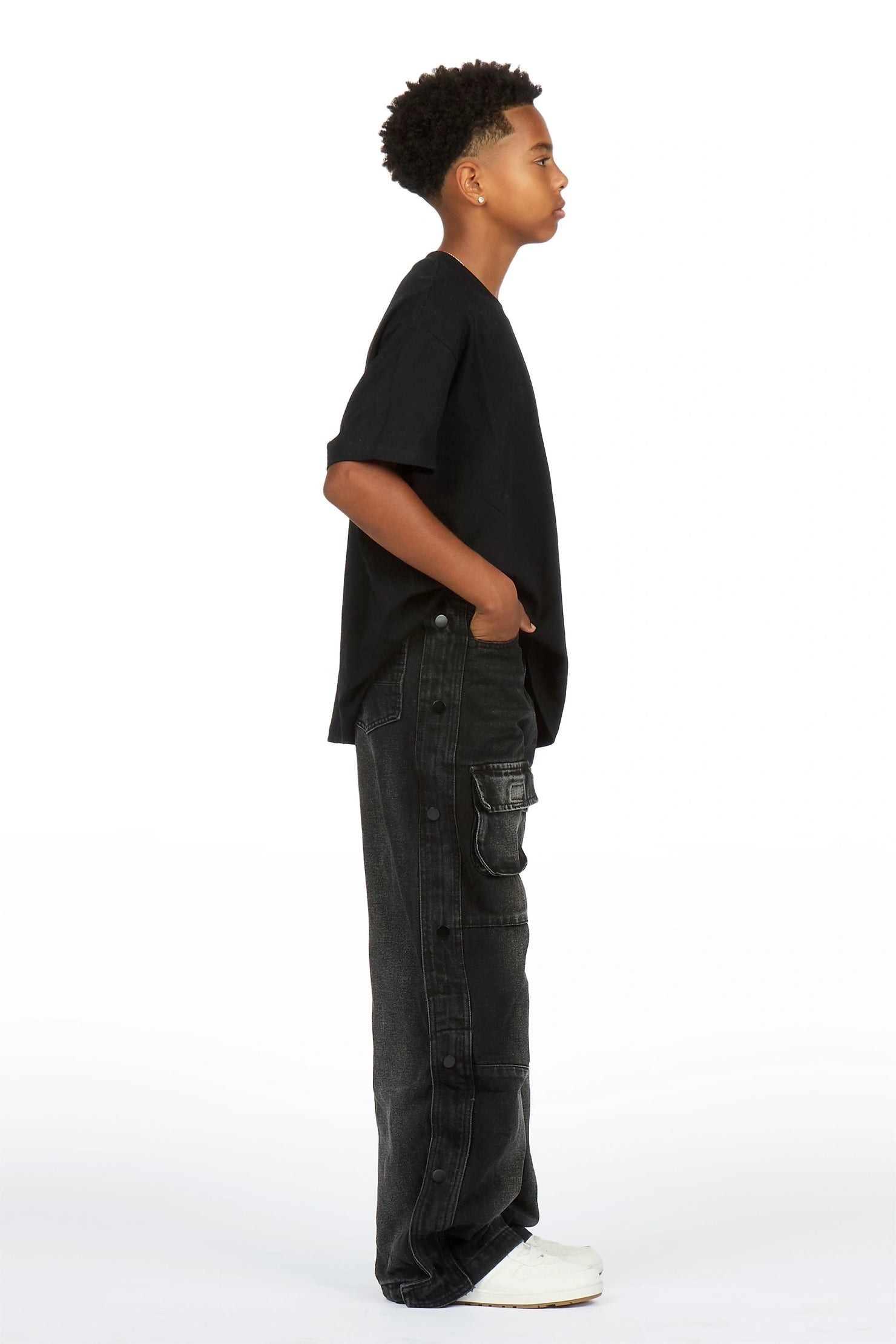 Boys Yuri Dark Grey Baggy Fit Cargo Jean