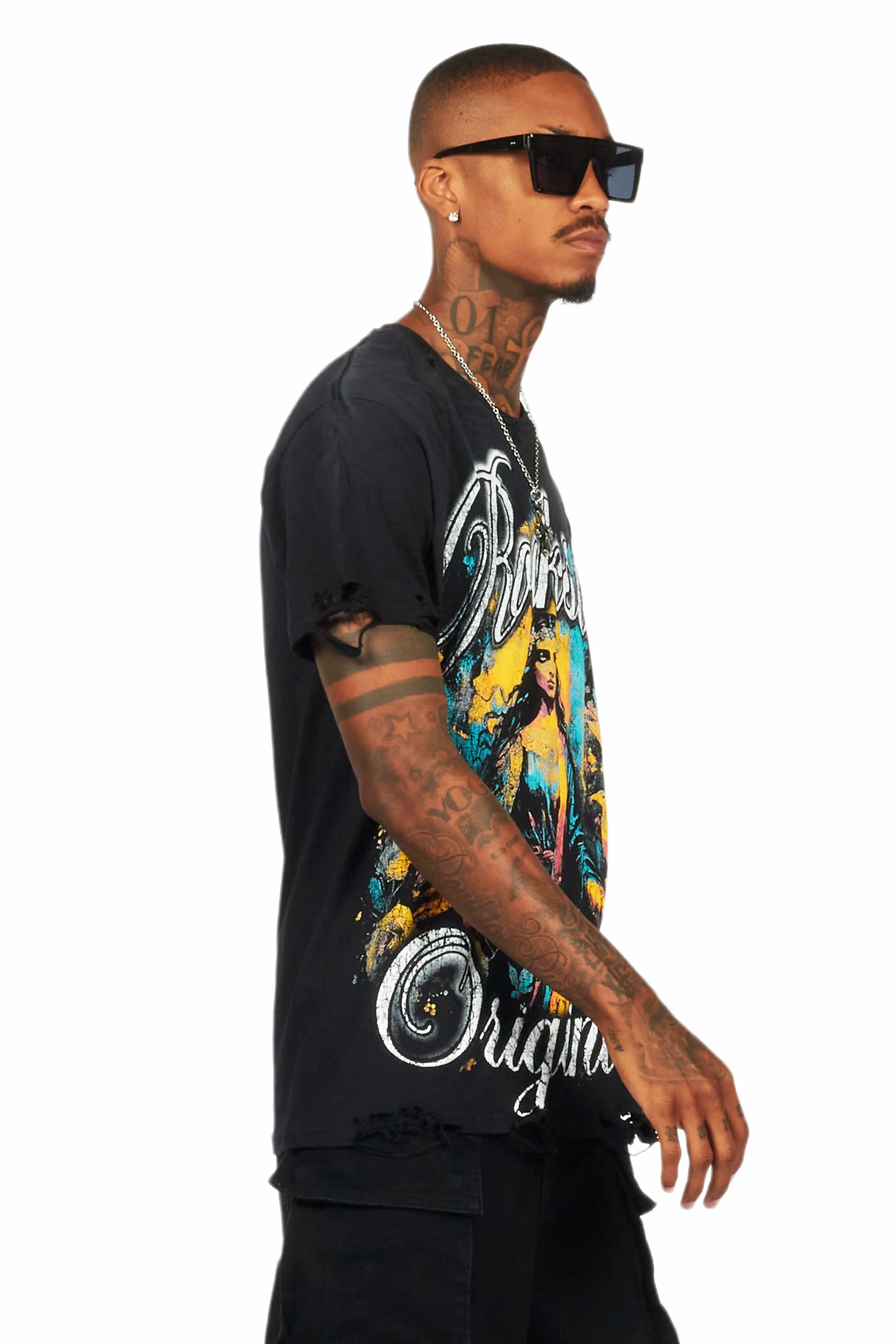 Santorini Black Oversized Graphic T-Shirt