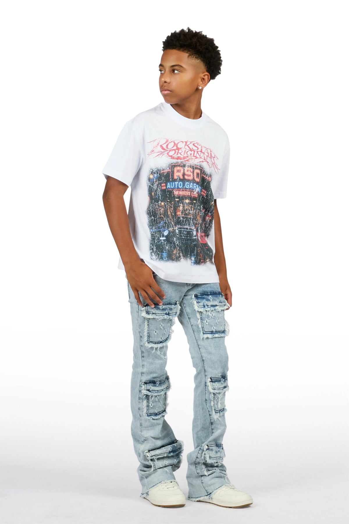 Boys Leonardo Light Blue Stacked Flare Jean