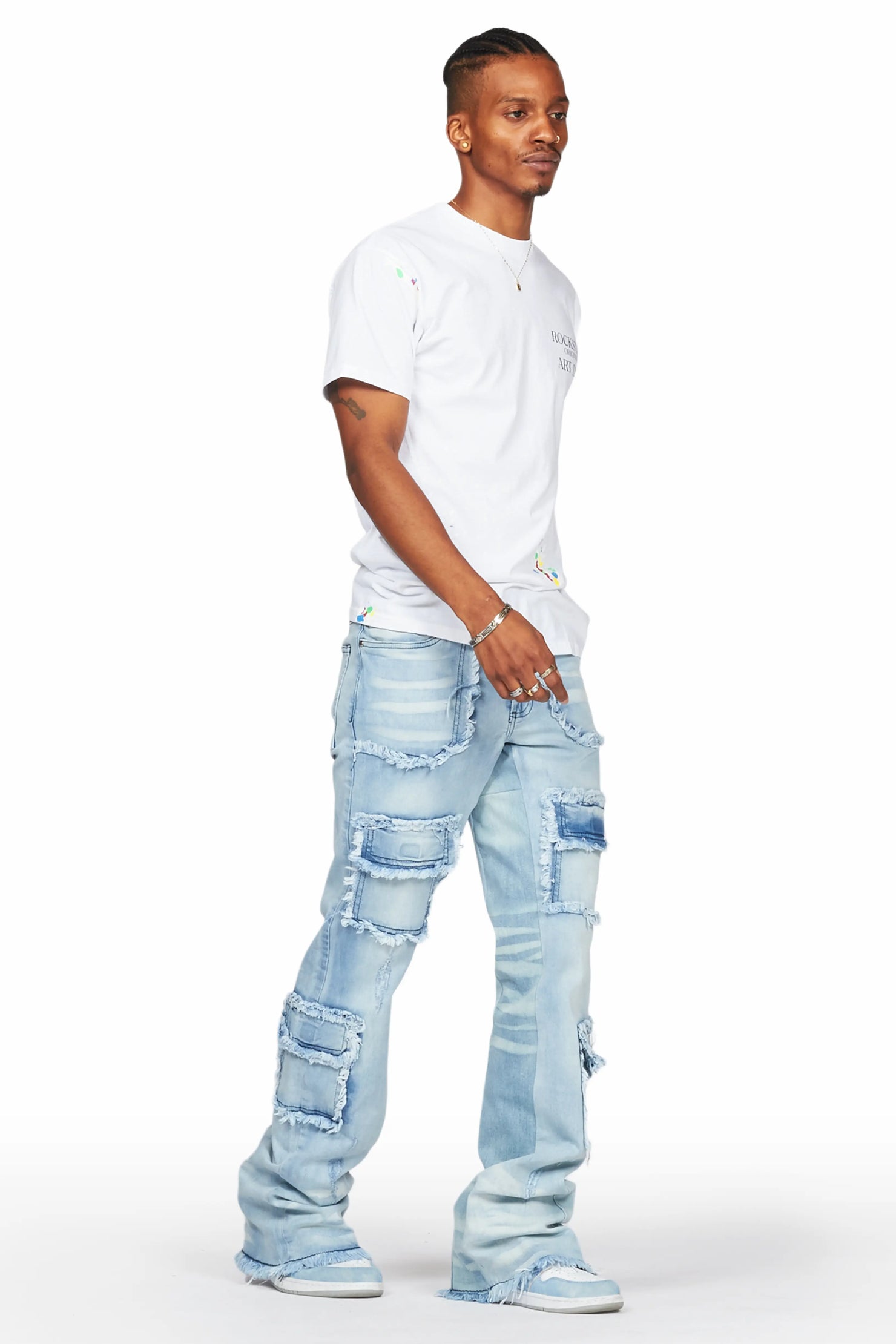 Ubba Blue Baggy Cargo Stacked Jean