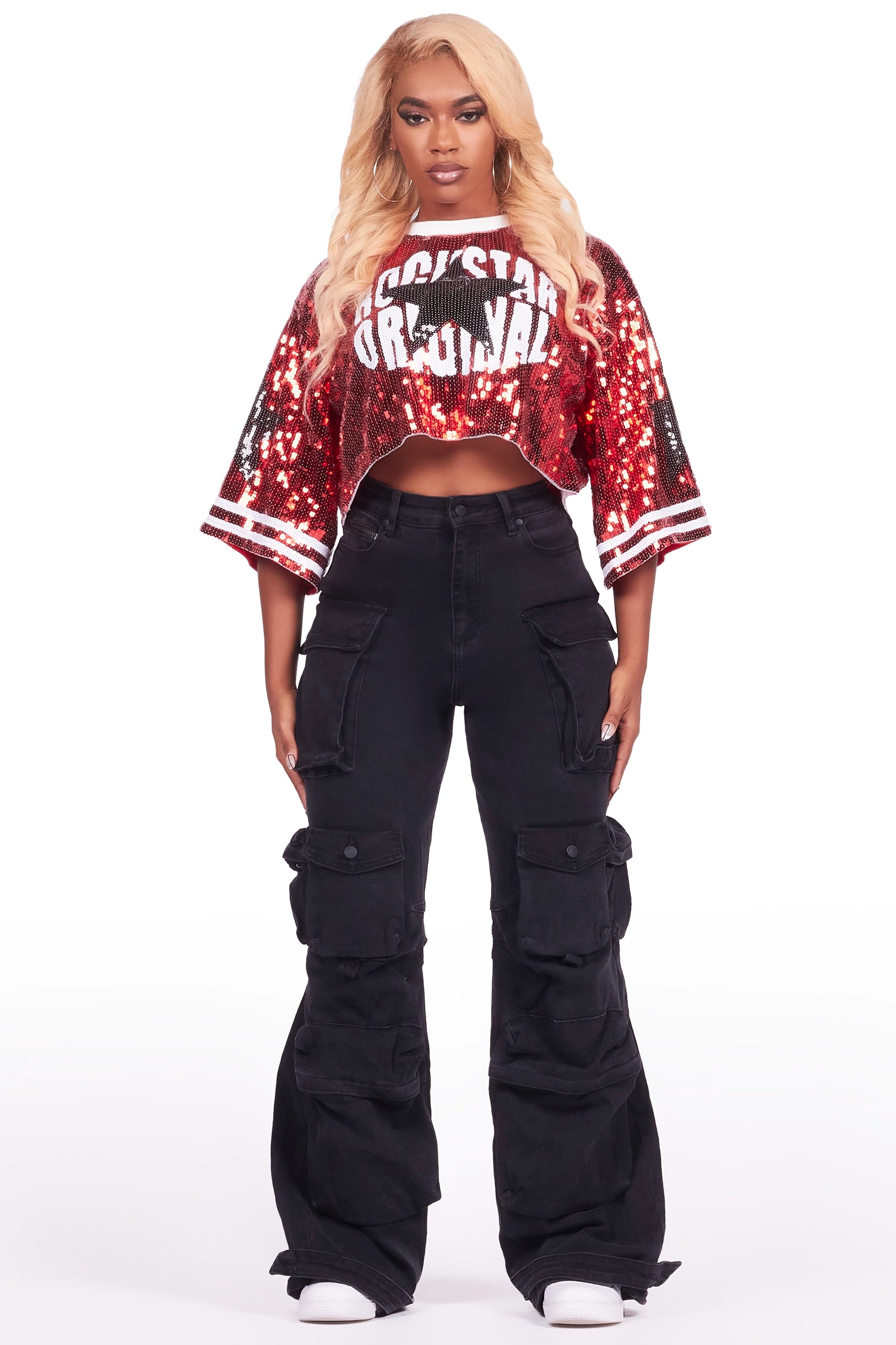 Samara Red Sequin Crop Jersey