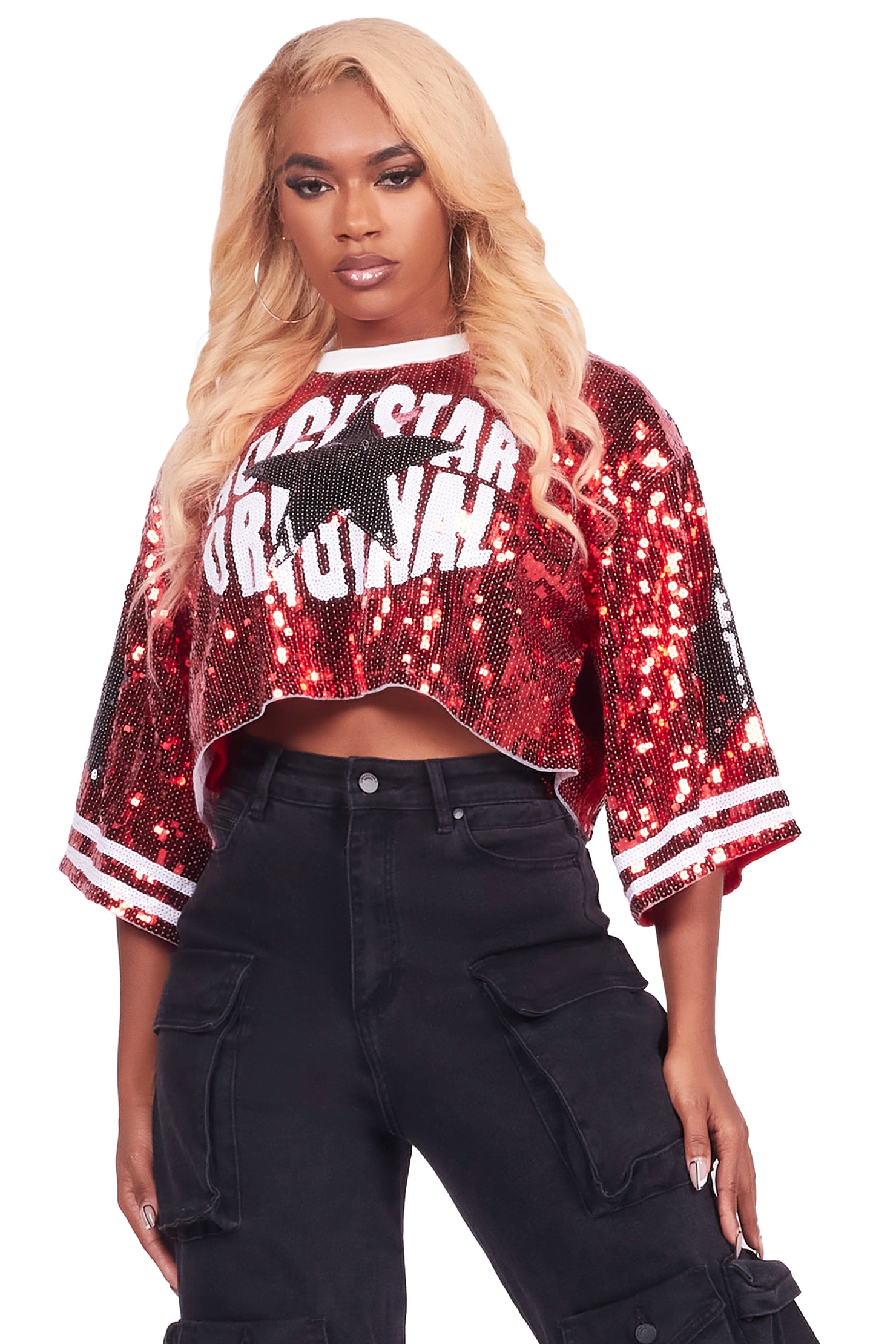 Samara Red Sequin Crop Jersey