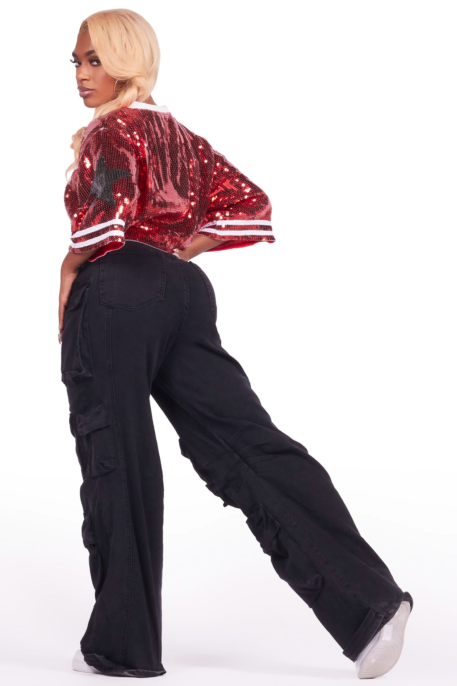 Samara Red Sequin Crop Jersey