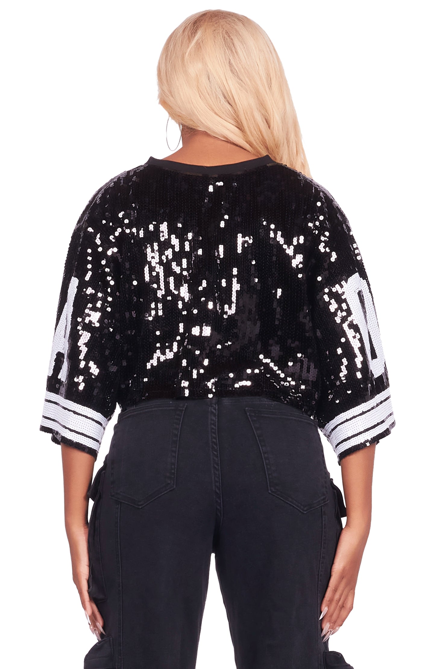 Alisha Black Sequin Crop Jersey