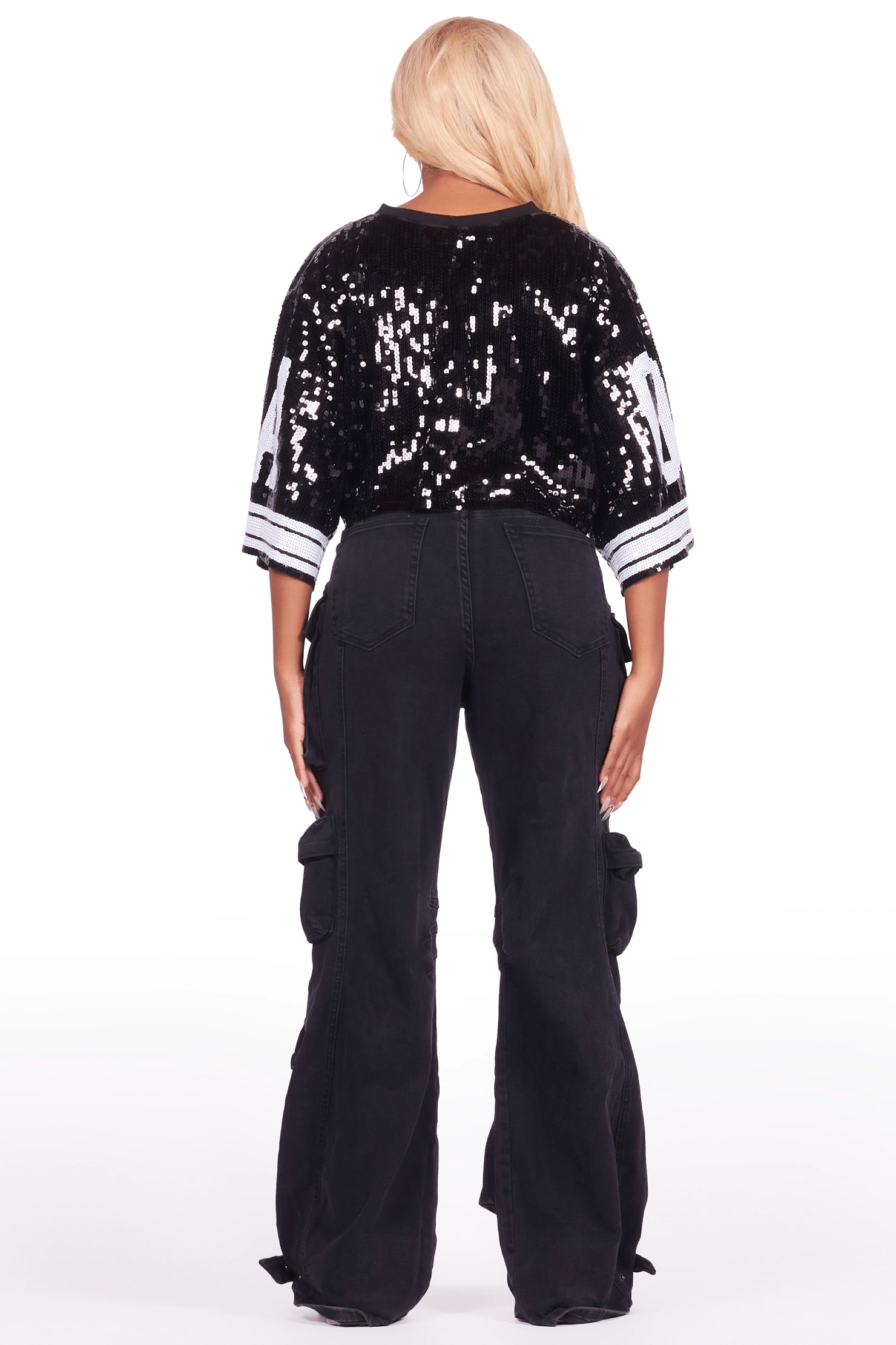 Alisha Black Sequin Crop Jersey