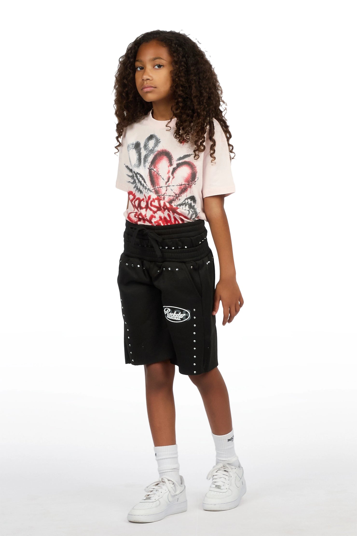 Girls Dezstany Black Rhinestone Double Waisted Short