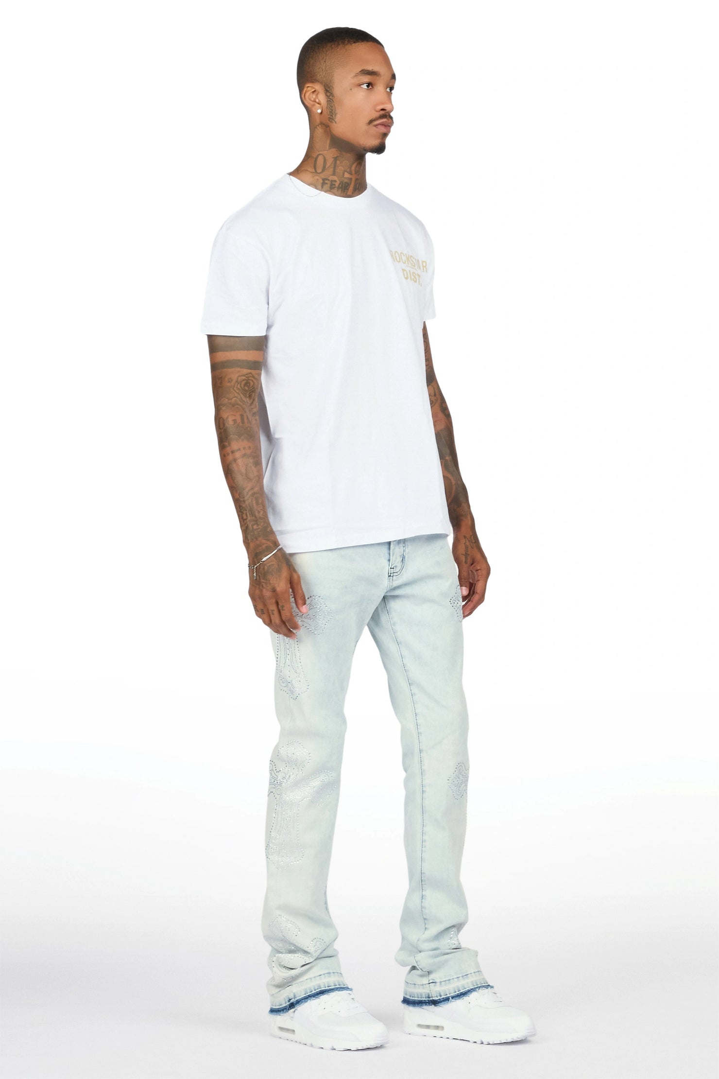 Reggie Light Blue Rhinestone Stacked Flare Jean