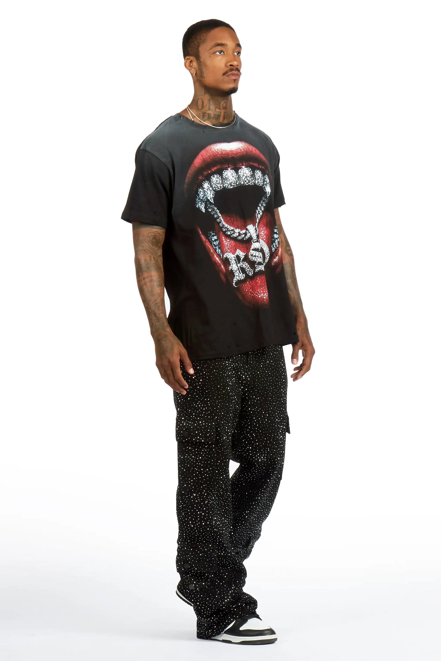 Aeson Black Rhinestone Baggy Fit Jean
