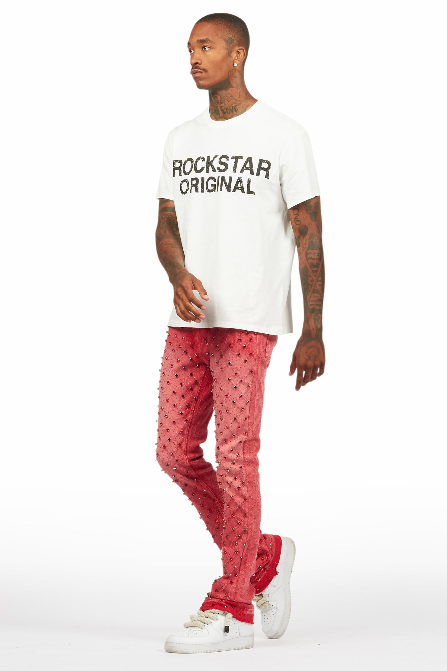 Glit Red Rhinestone Stacked Flare Jean