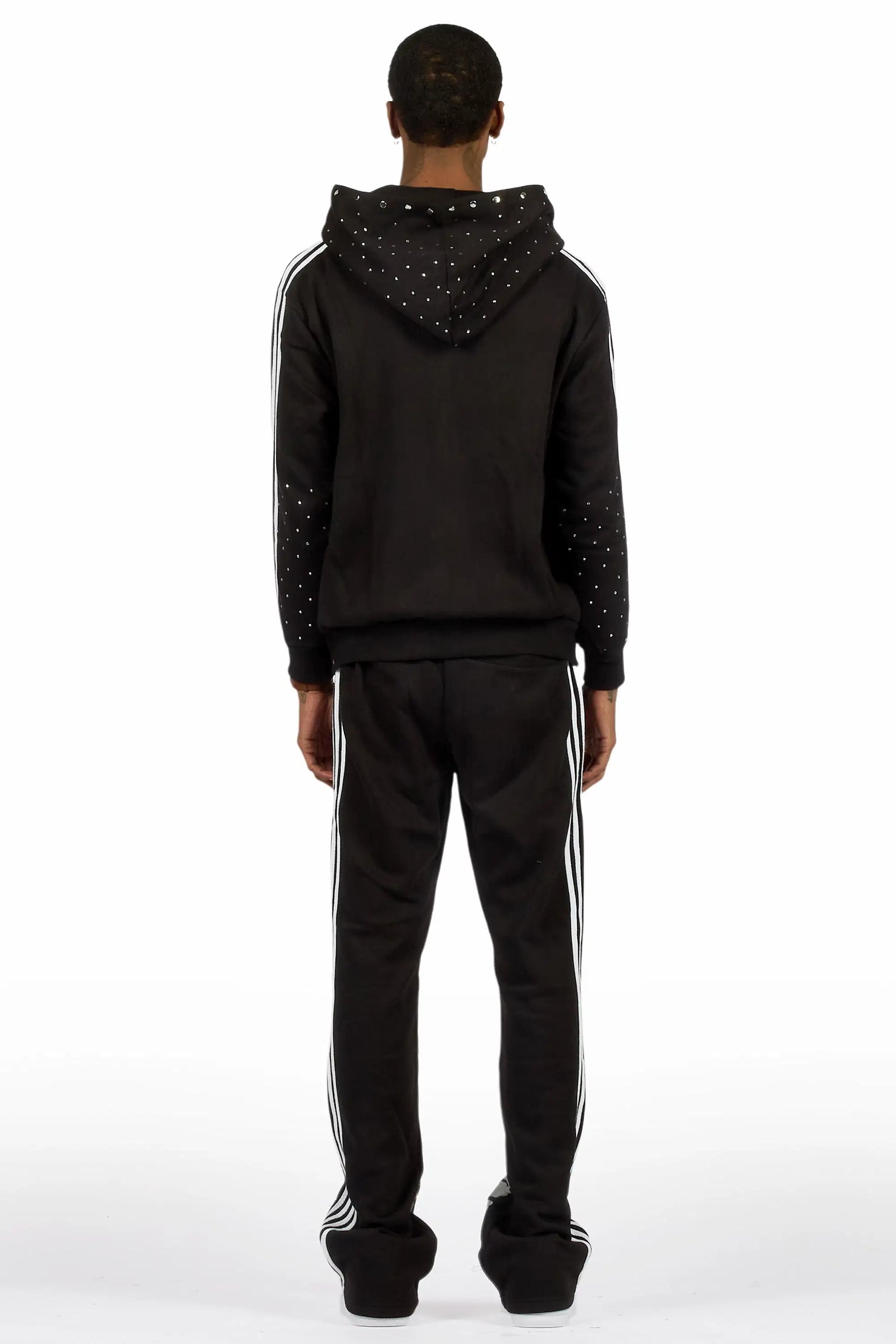 Gusti Black Rhinestone Stacked Flare Hoodie Track Set