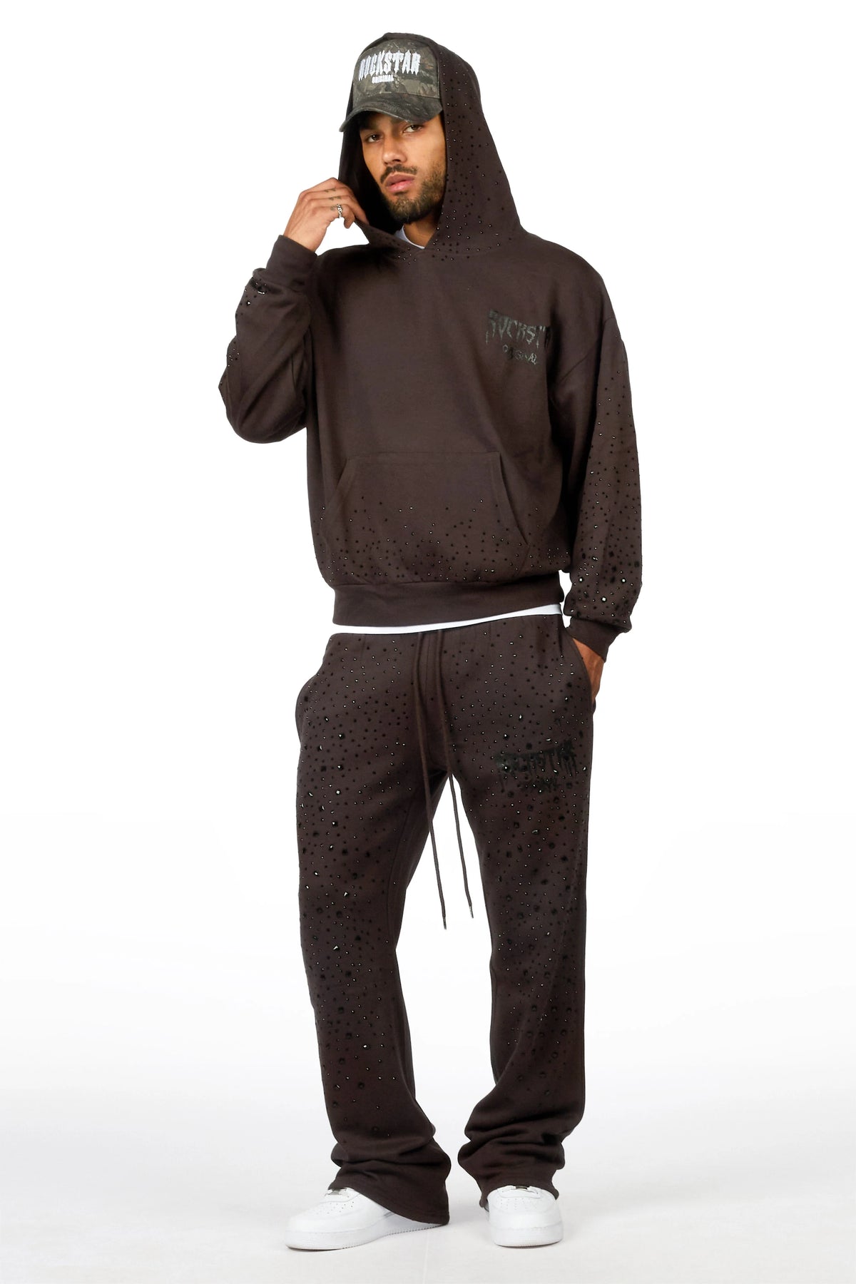 Twinkle Iron/Black Rhinestone Hoodie Relaxed Track Set