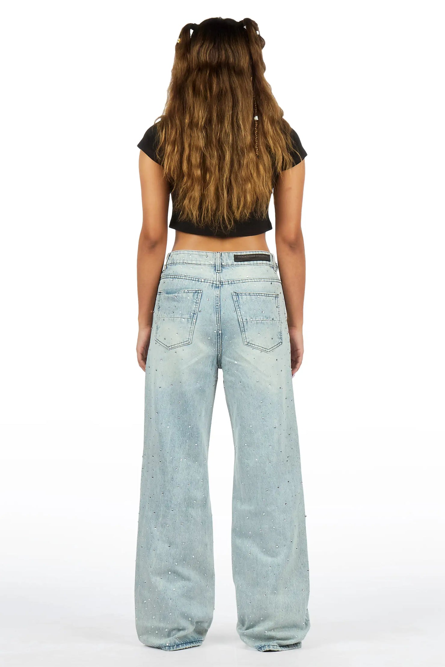 Amayah Light Wash Rhinestone Baggy Fit Jean