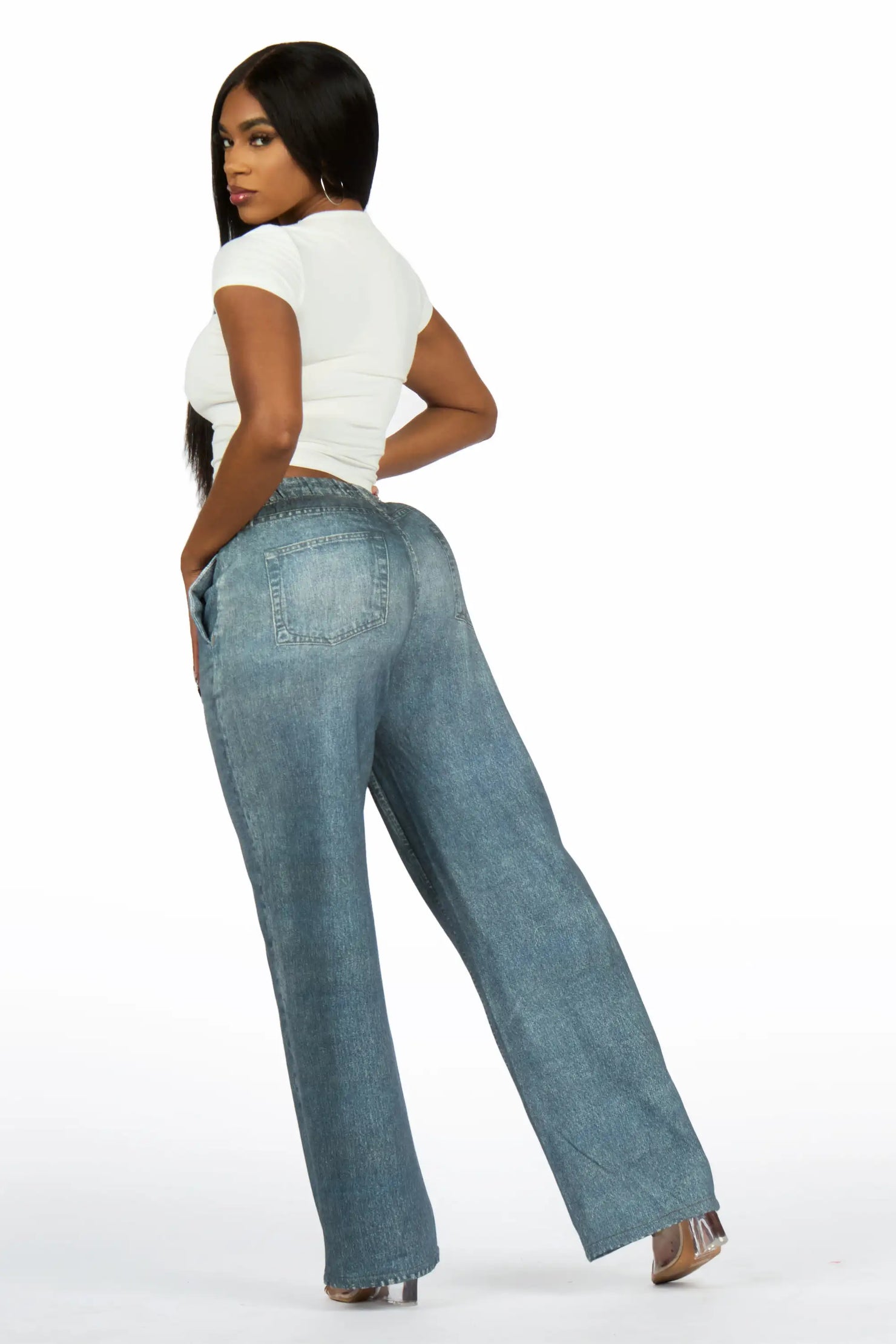Jaleecia Med. Wash Denim Print Stretch Terry Sweatpant Jean