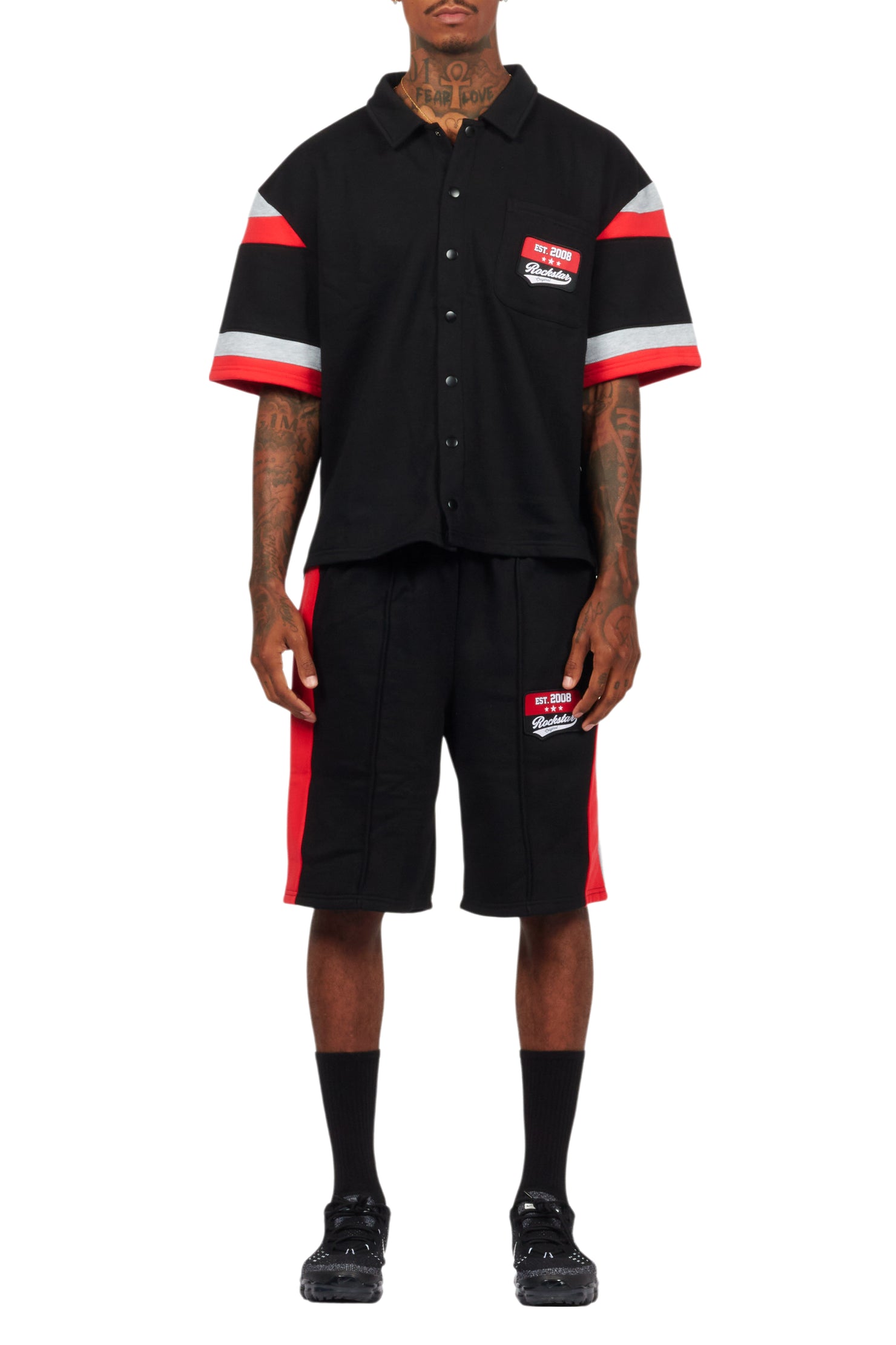 Zavid Black Button Up T-Shirt/Short Set