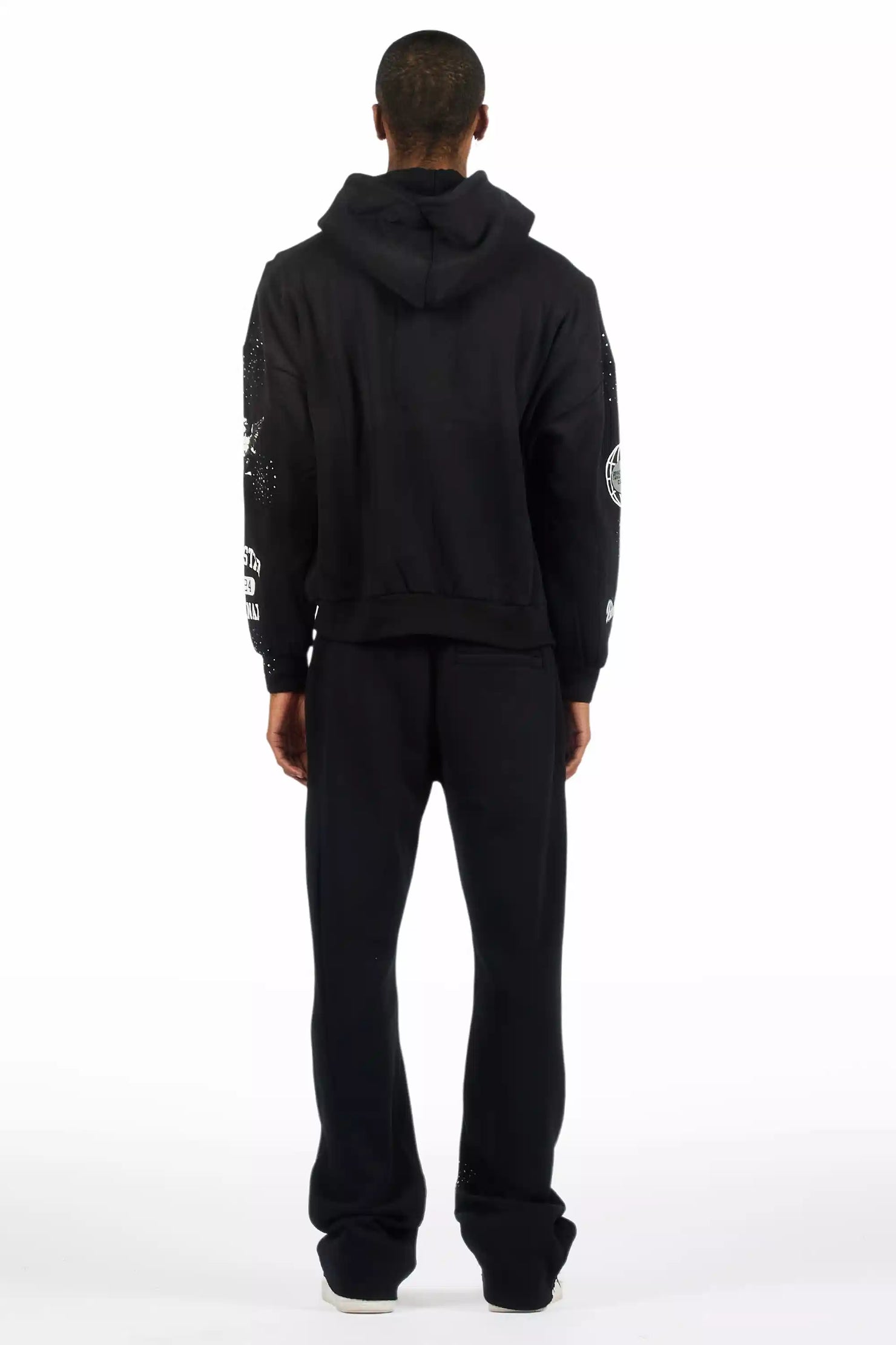 Gutta Black Rhinestone Hoodie Relaxed Track Set