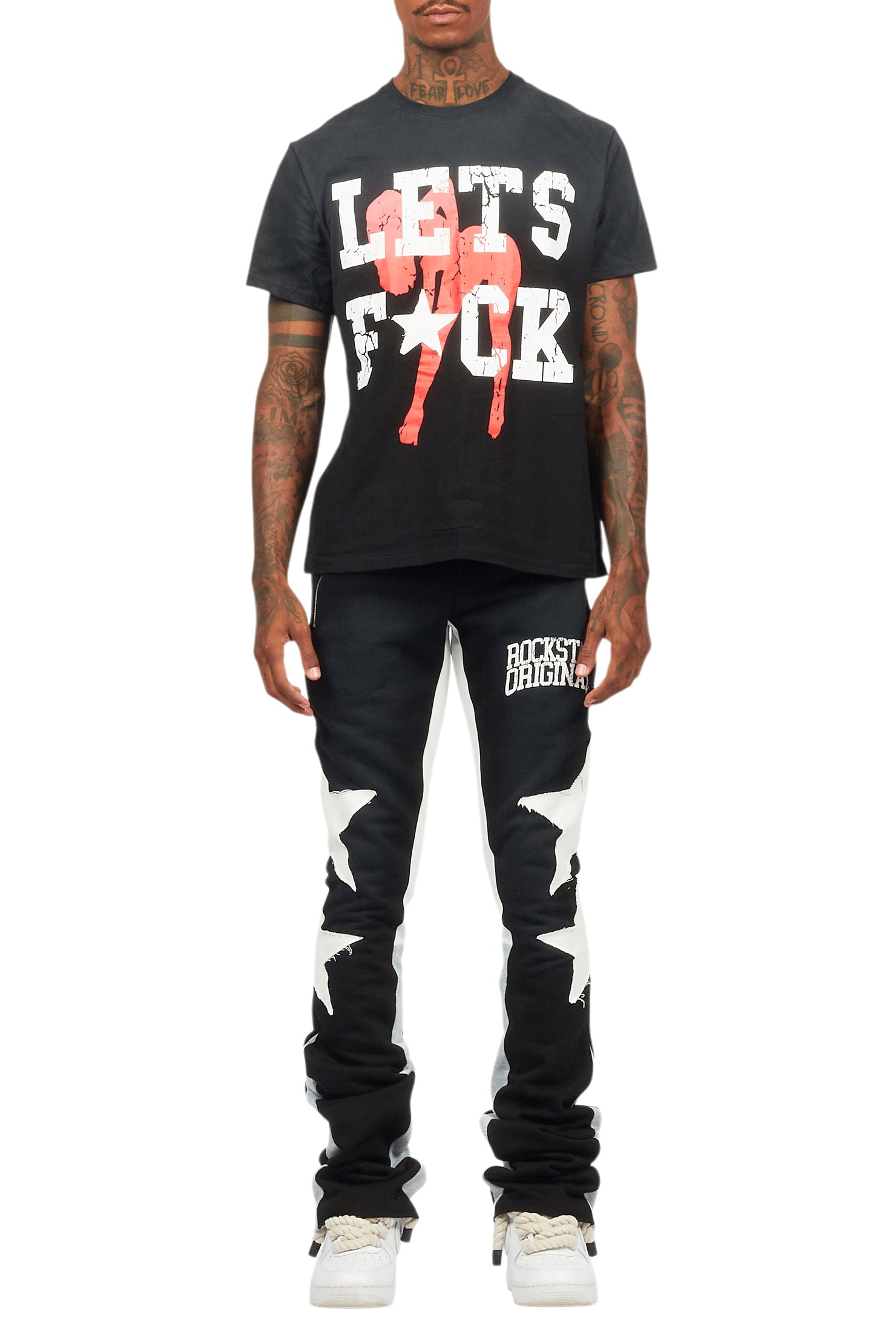 Pacino Black/Grey T-Shirt/Stacked Flare Track Set
