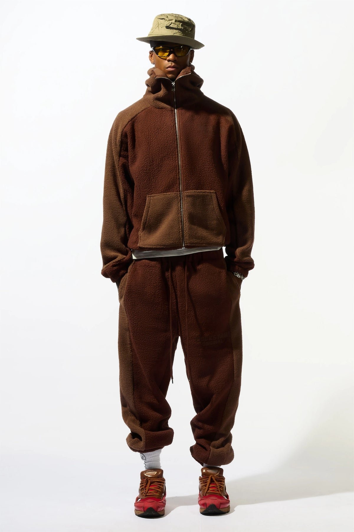 Minero Sherpa Brown Zip Up Hoodie/Jogger Track Set