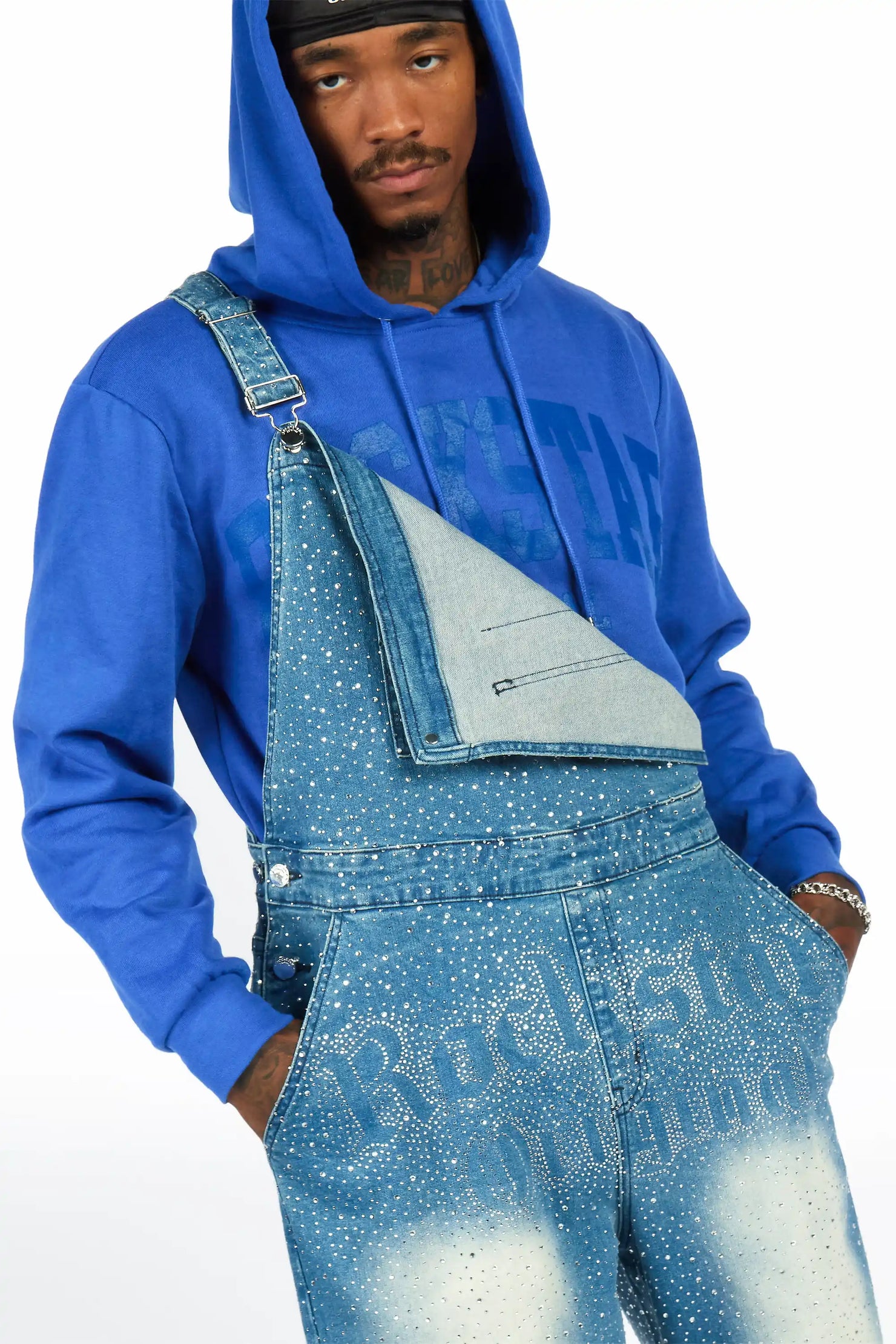 Dezmin Medium Blue Rhinestone Denim Overall