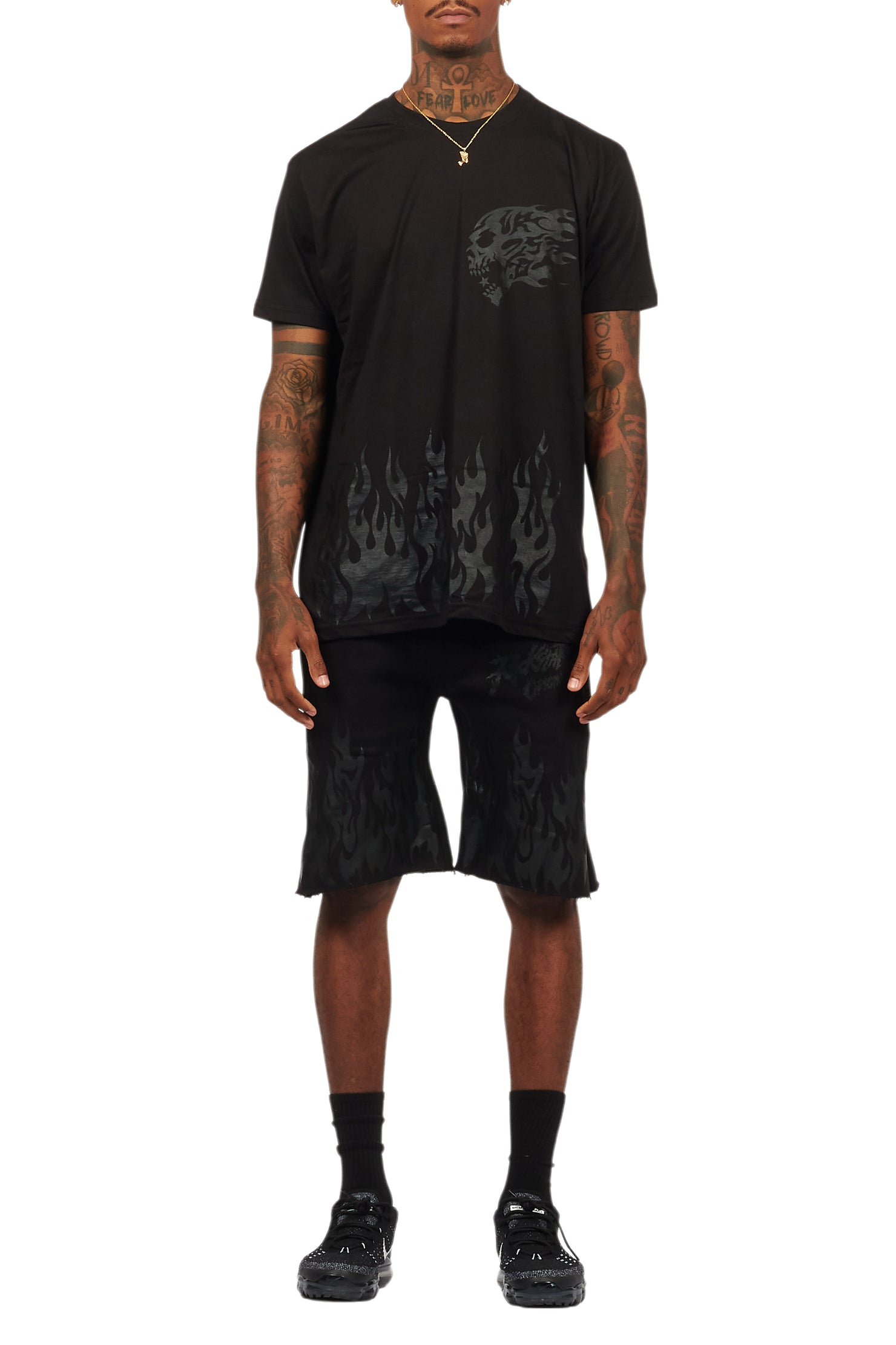 Bubble Black T-Shirt/Raw Edge Short Set