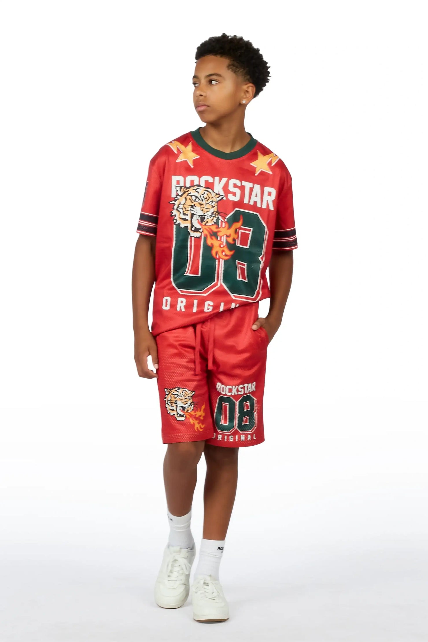 Boys Flamming Tiger Red T-Shirt/Short Set