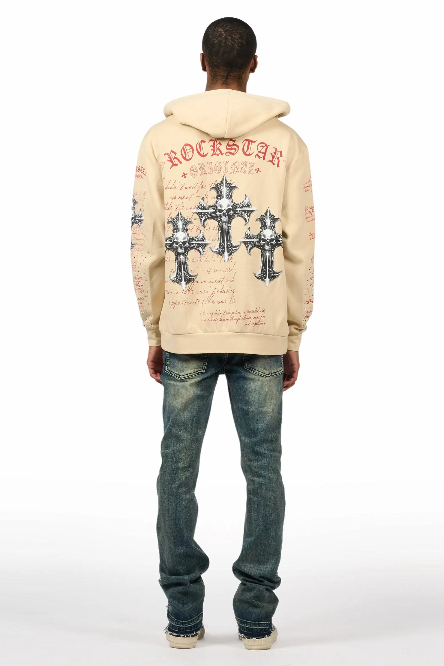 Ozi Rhinestone Tint Blue Stacked Flare Jean