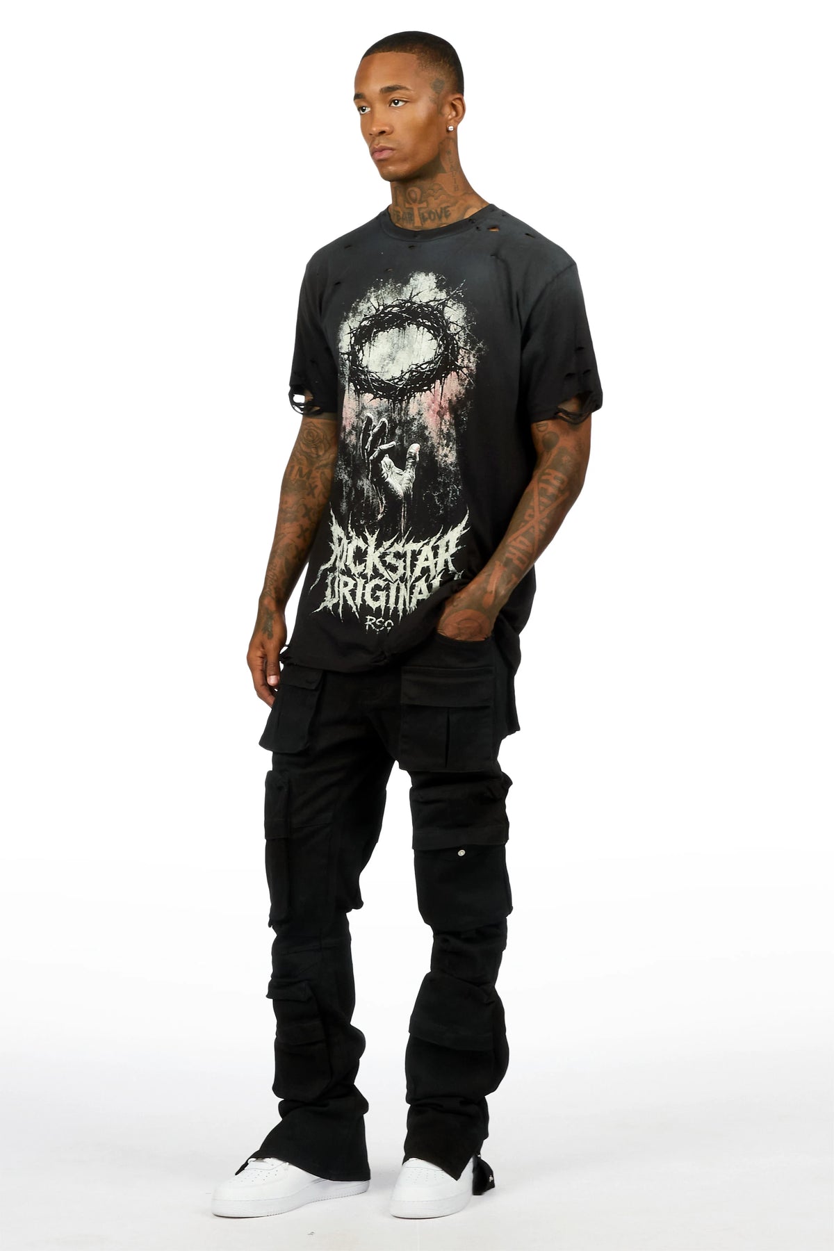 Shepard Black Cargo Stacked Flare Jean