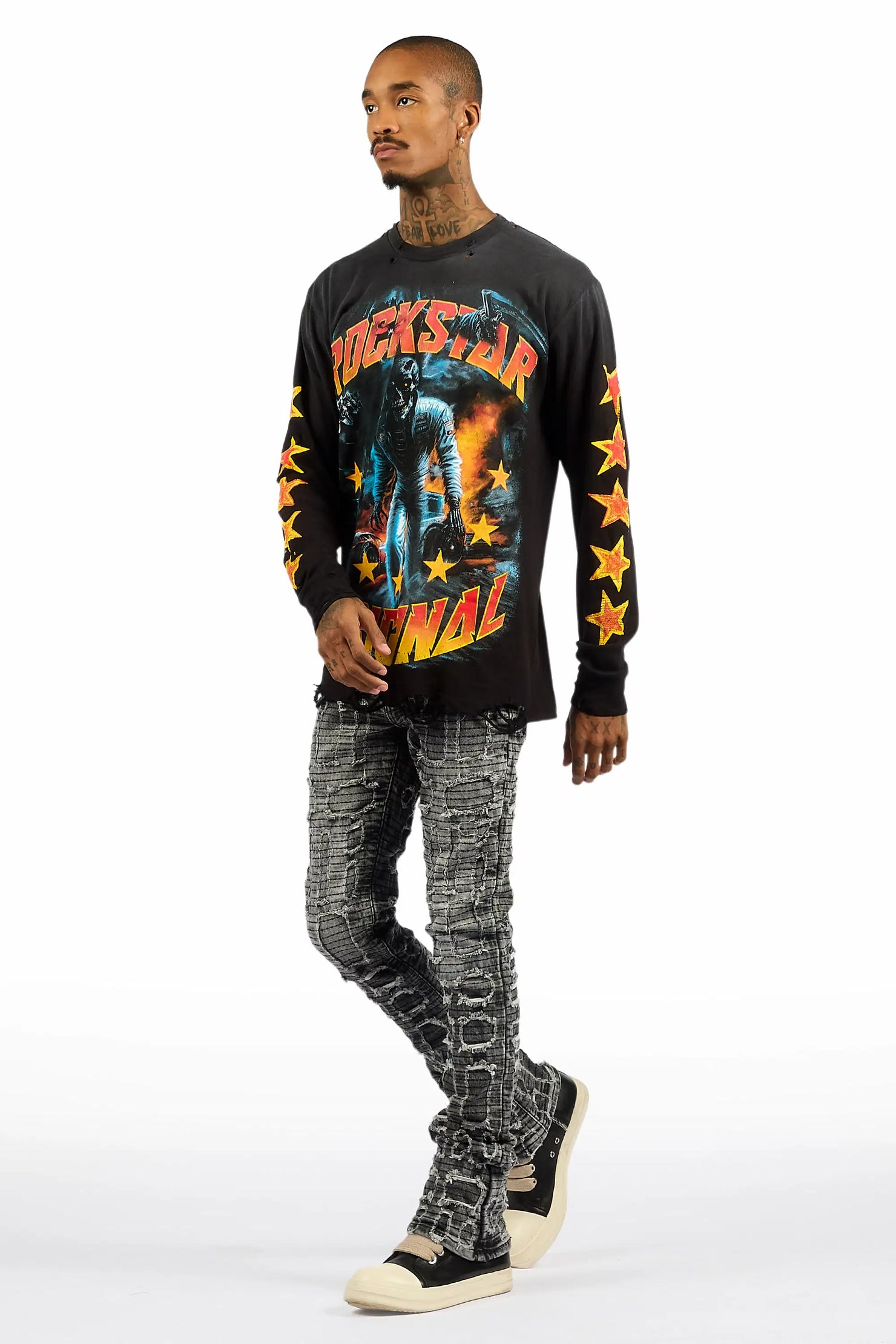 Gribo Grey Stacked Flare Jean