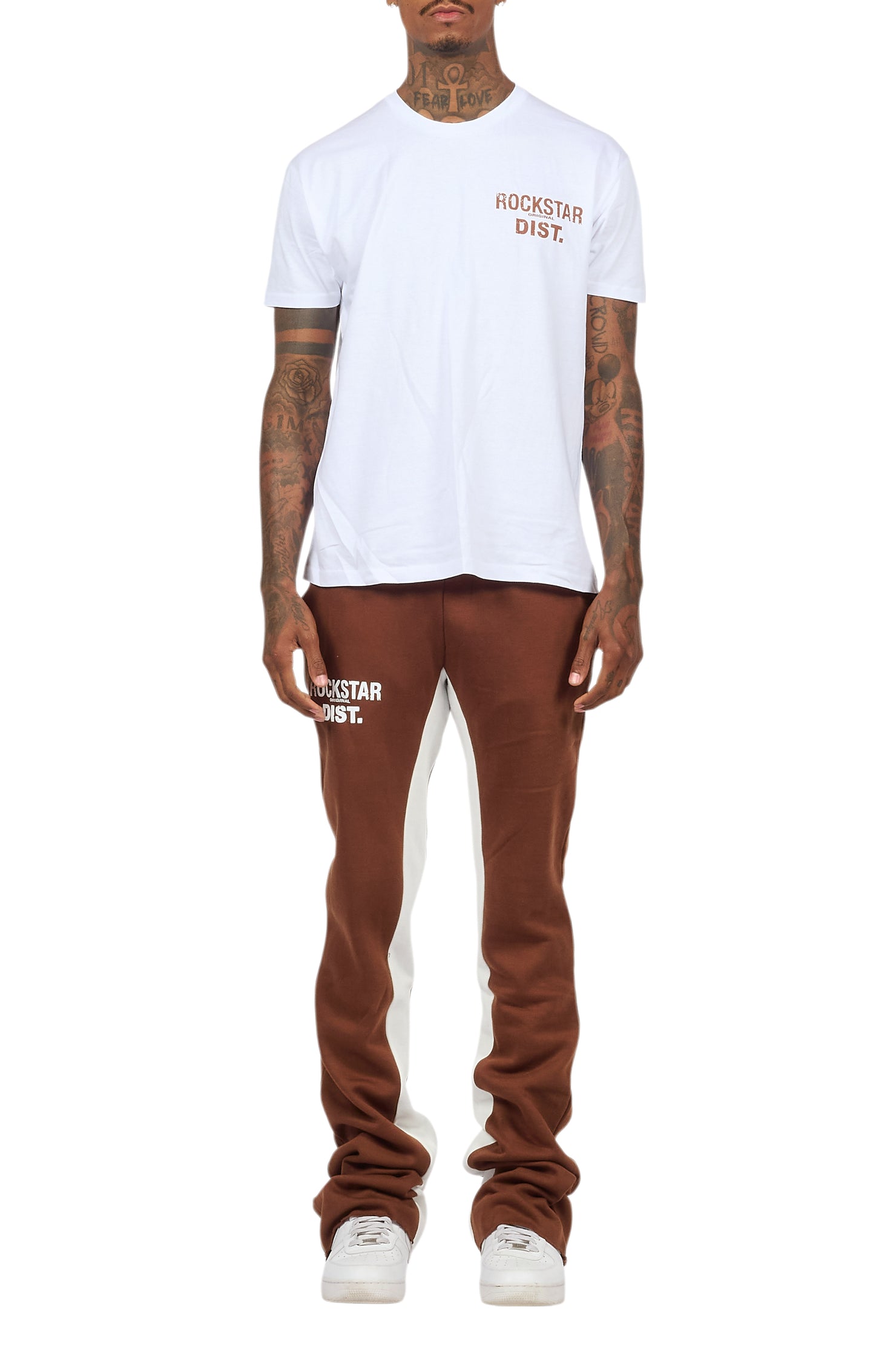 Lake White/Brown T-Shirt/Stacked Baggy Track Pant Set