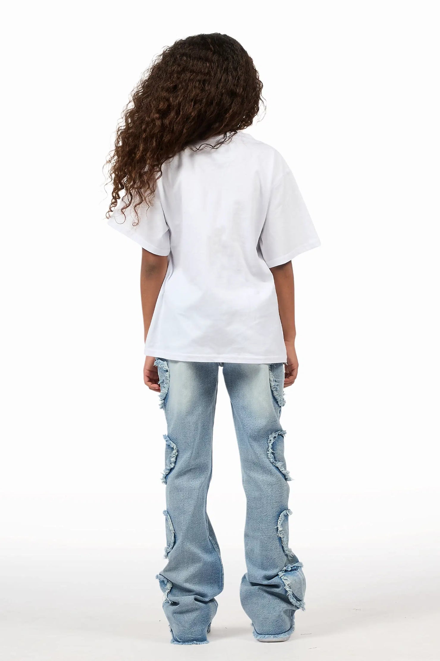 Girls Sinayah Heart Light Wash Stacked Flare Jean